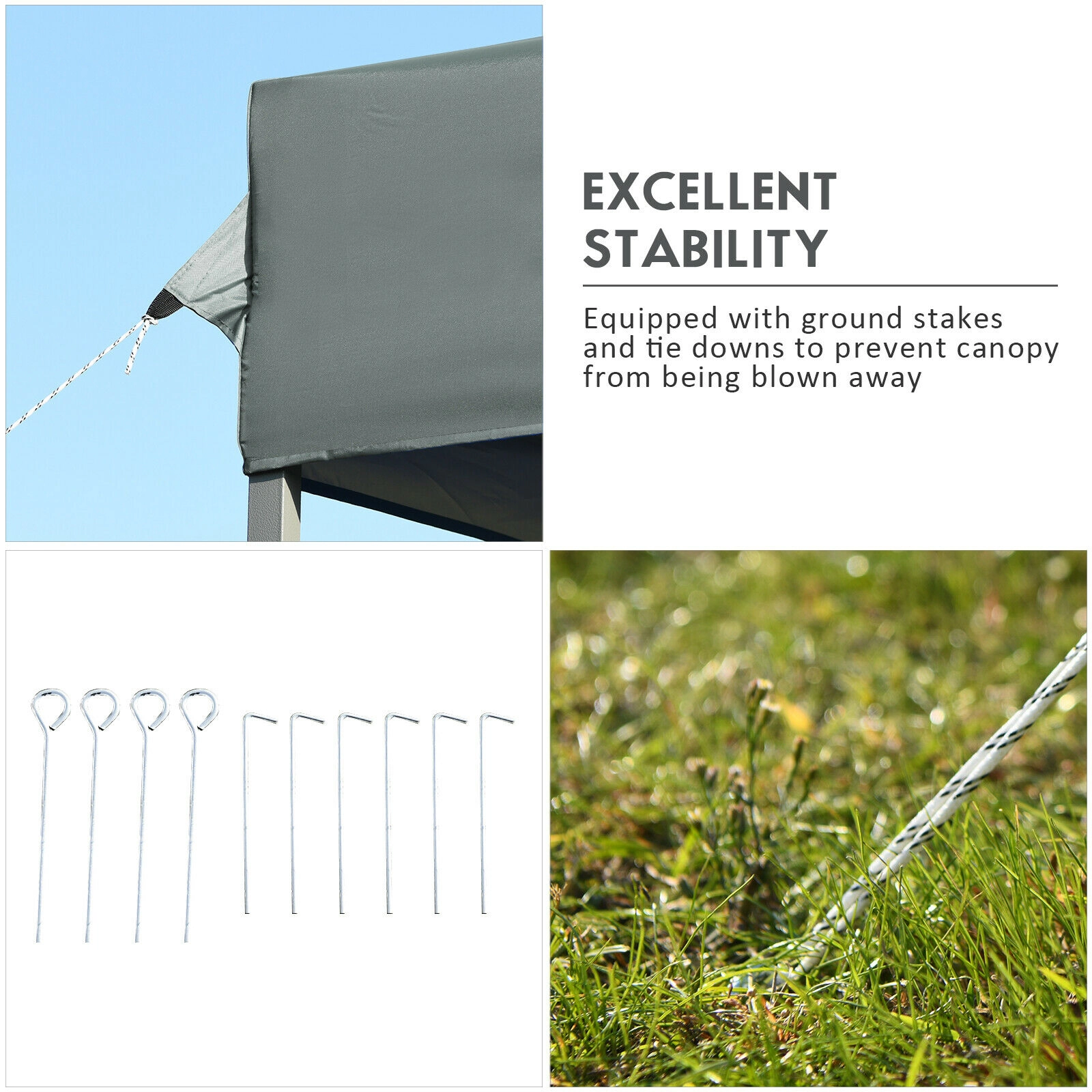 SUGIFT Gray Adjustable Folding Sun Shelter Canopy with Guy Ropes and Ground Spikes 20-ft W 10-ft D 11-ft H