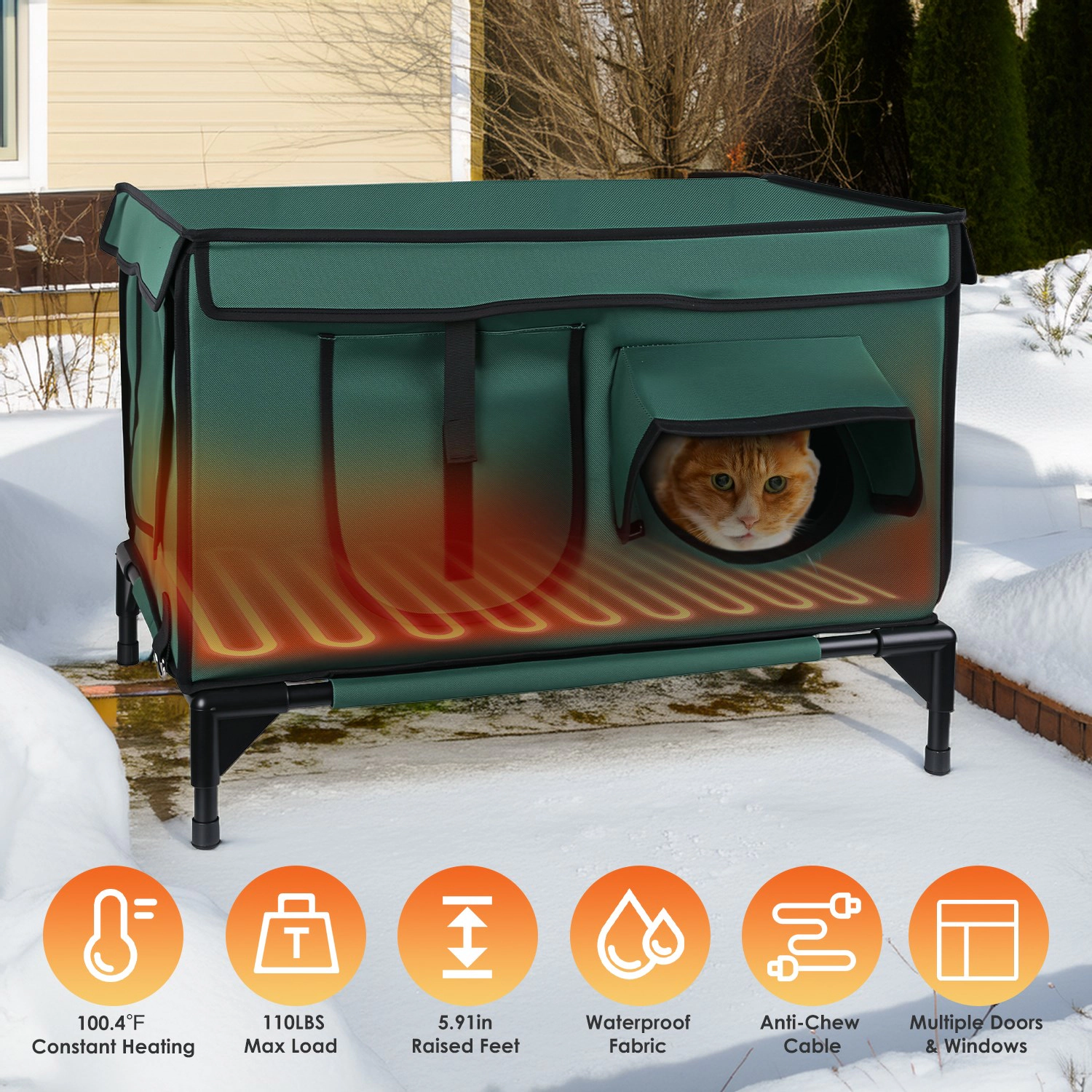 GBruno Waterproof Heated Cat House Outdoor Shelter