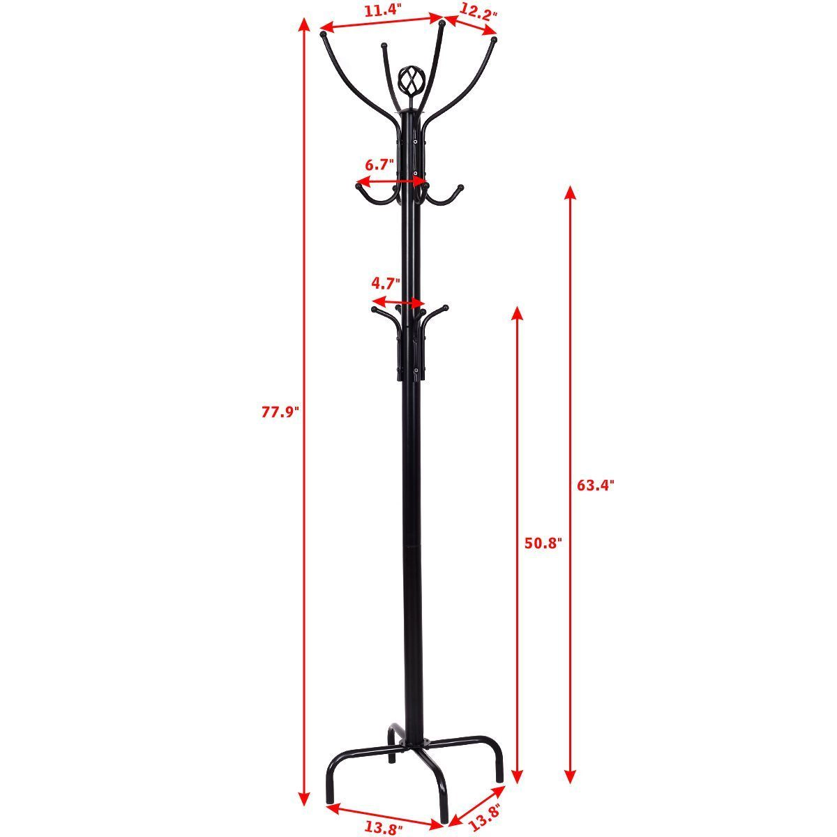 SUGIFT Metal Coat Rack Black Freestanding Coat Tree with 12 Hooks