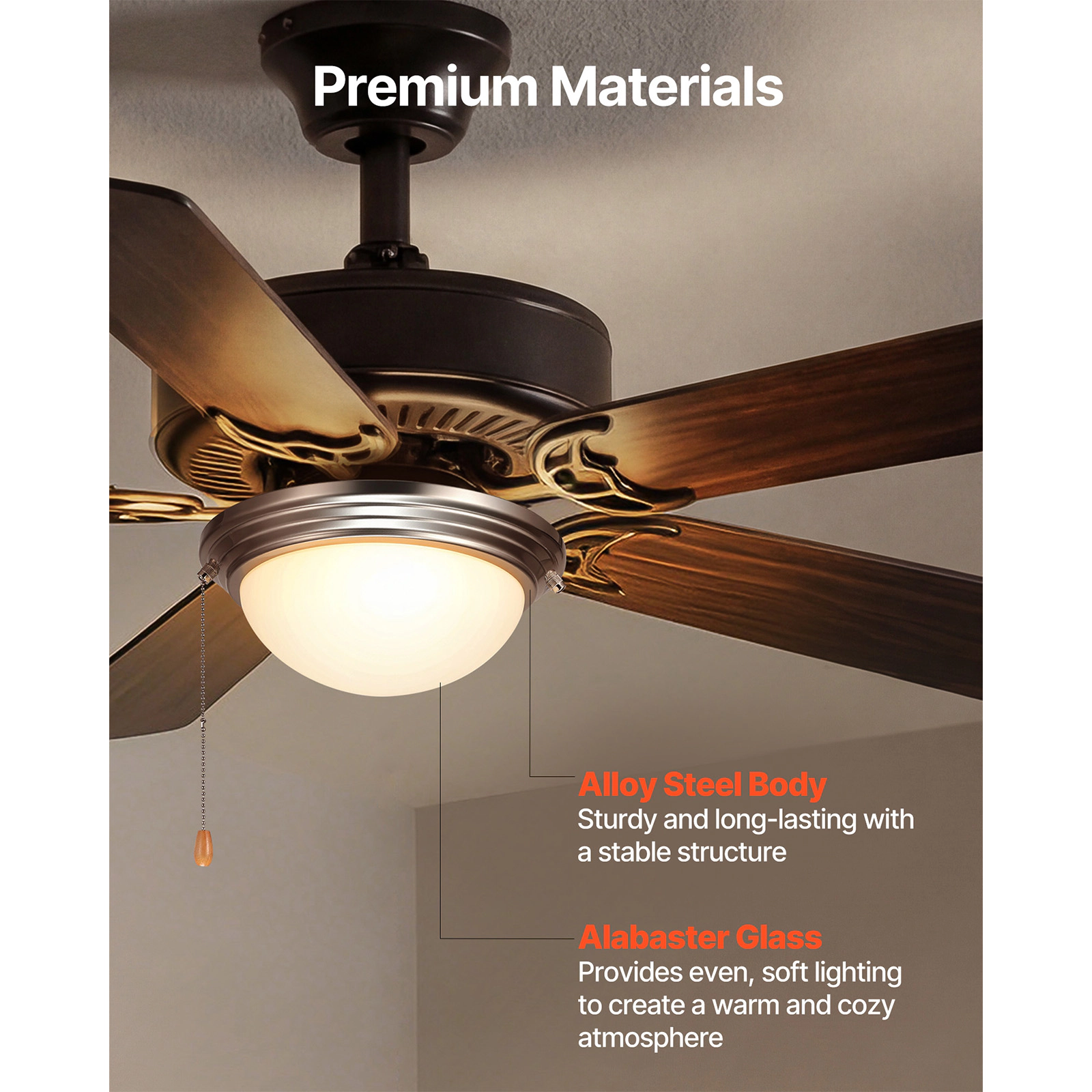 HONGGE Ceiling Fan Light Kit 3000K 750lm with Pull Chain Replacement Fixture for Living Room Bedroom Glass Shade