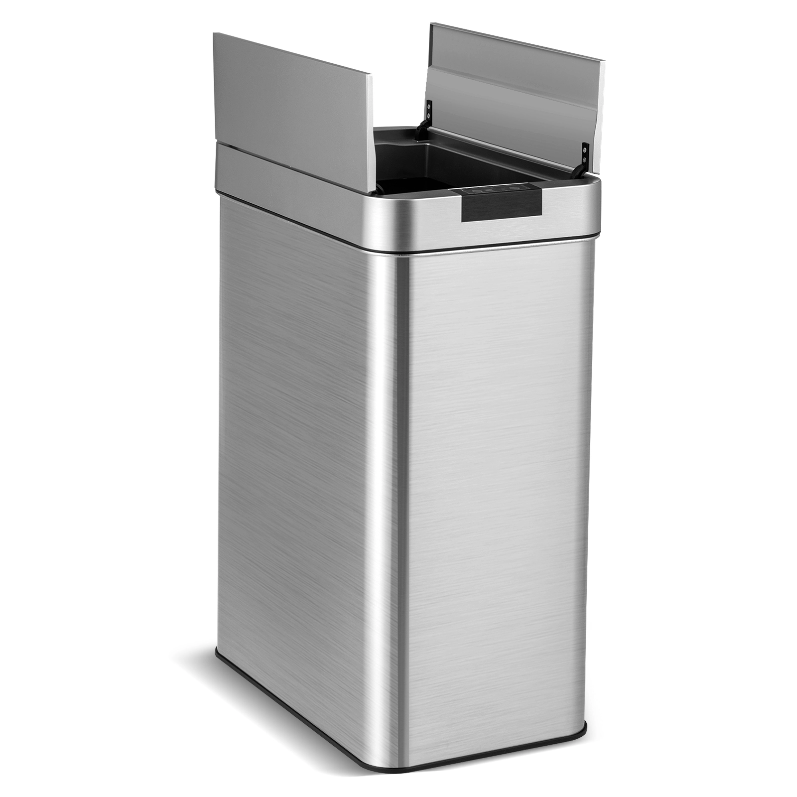 SUGIFT Slim Stainless Steel Kitchen Trash Can Wing Lids Soft-Close Sensor Lid 13.2-Gallon 16.5 x 10.5 x 22.5-in Silver