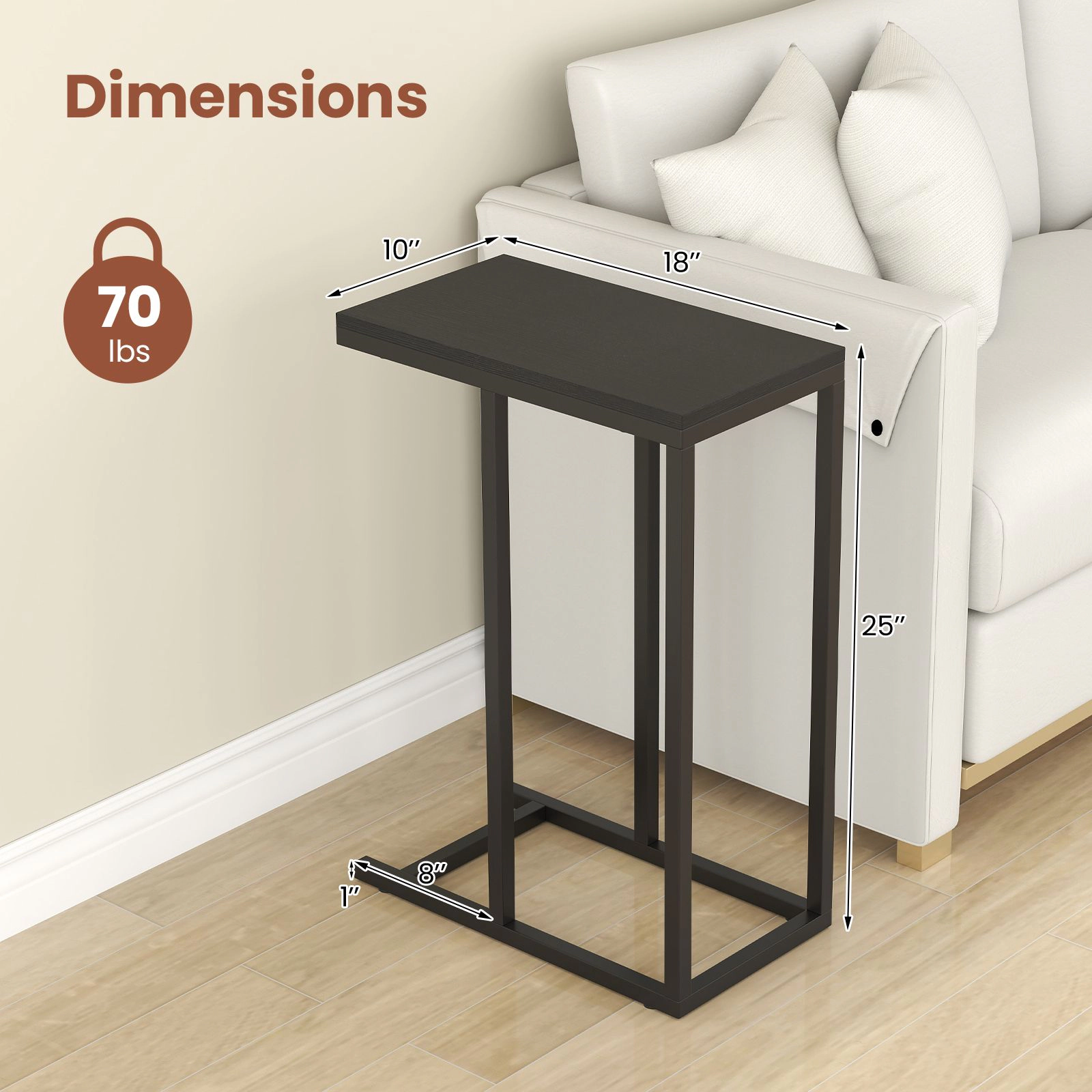 SlickBlue C Shaped Sofa Side Table Modern End for Living Room Bedroom