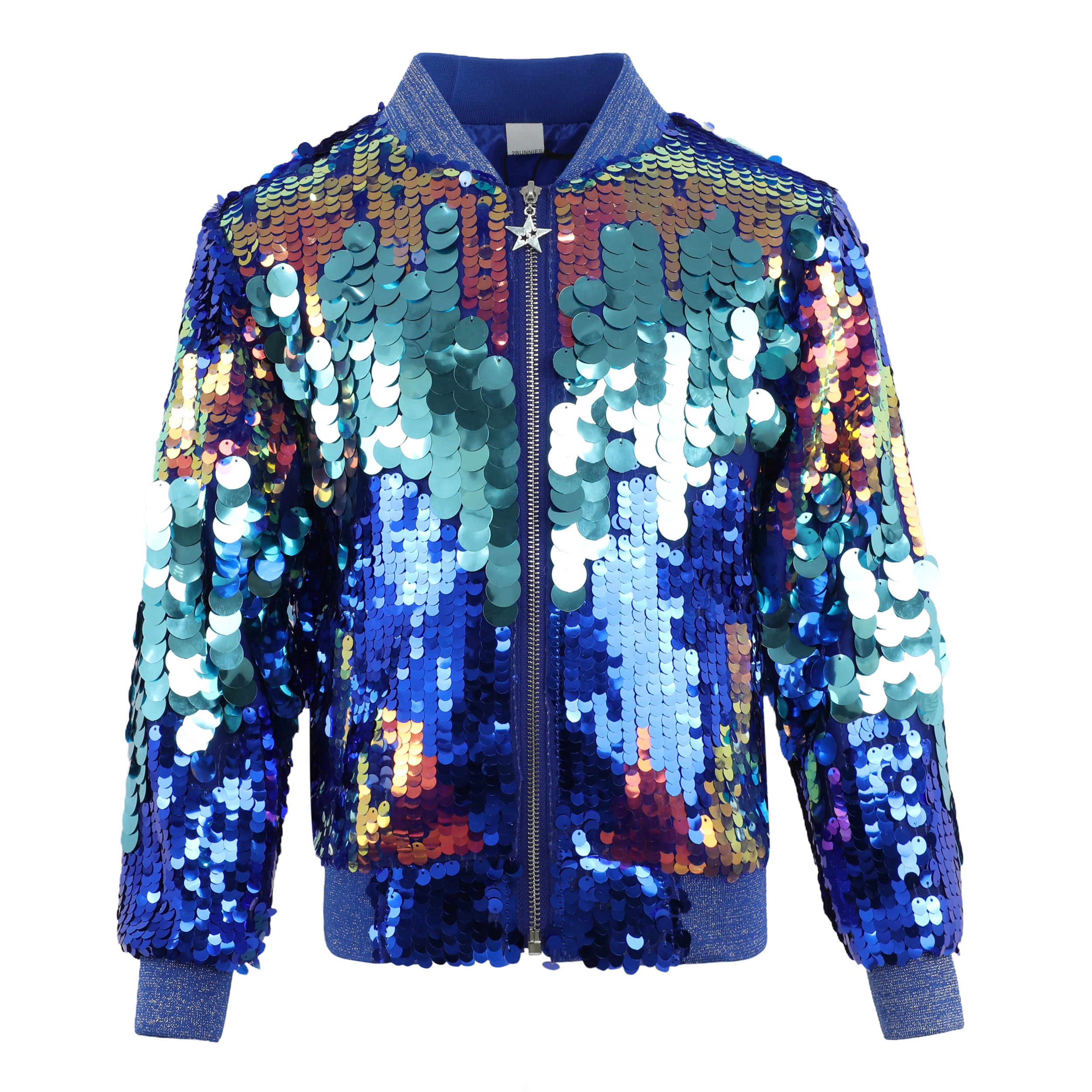 2Bunnies Girls' Cosmic Cerulean Sequin Holiday Party Bomber Jacket