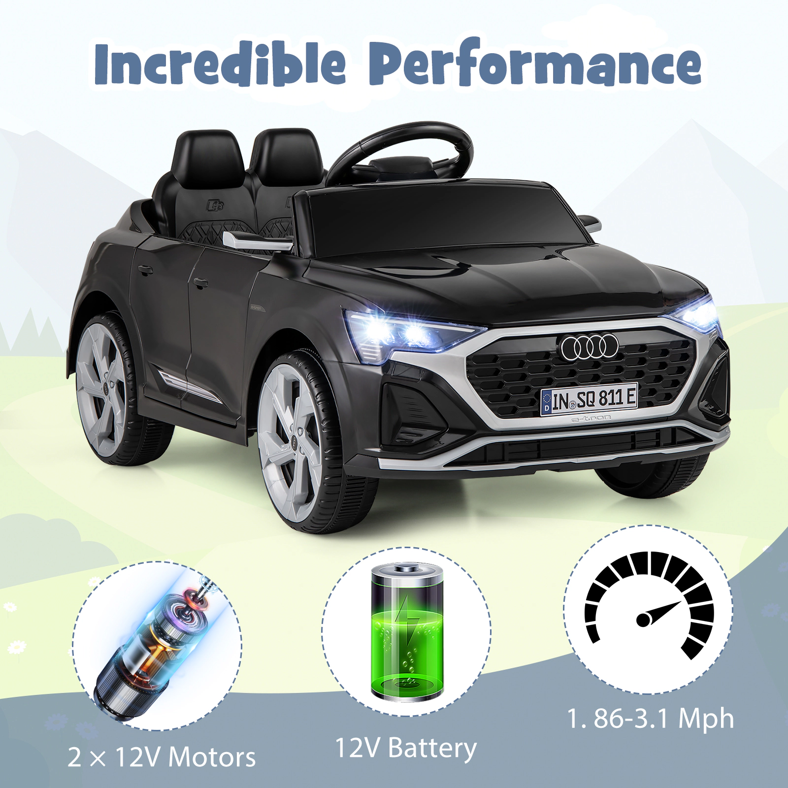 Hivvago 12V Kids Ride on Car Licensed Audi SQ8 with Remote Control and 3 Speeds-Black