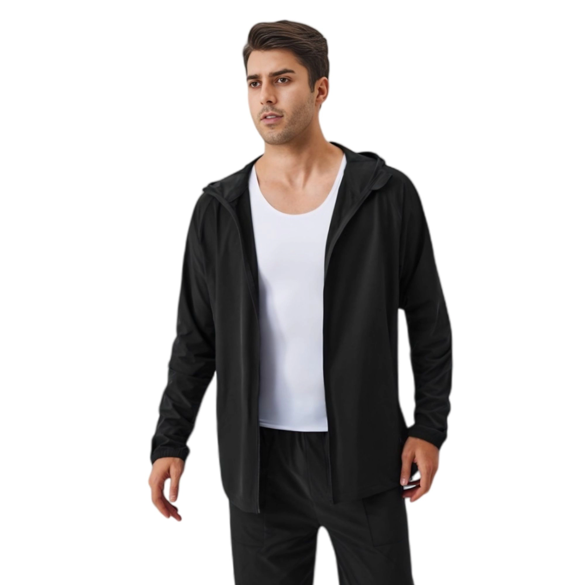 Anna-Kaci Men's Lightweight Zip-Up Hoodie Jacket with Adjustable Hood and Side Pockets