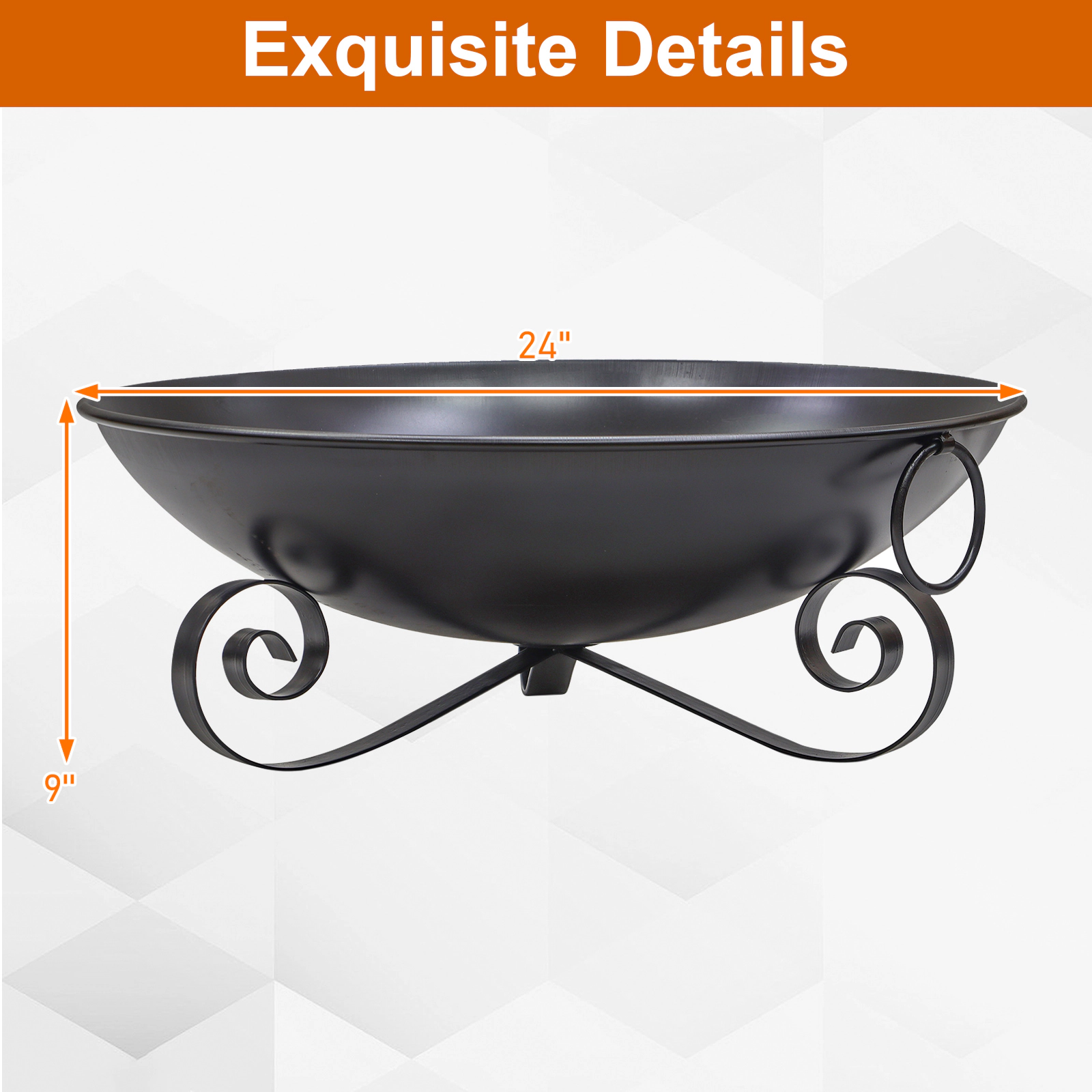 SUGIFT 24 Inch Metal Fire Pit Bowl Black Outdoor Wood-Burning Firepit with Handles