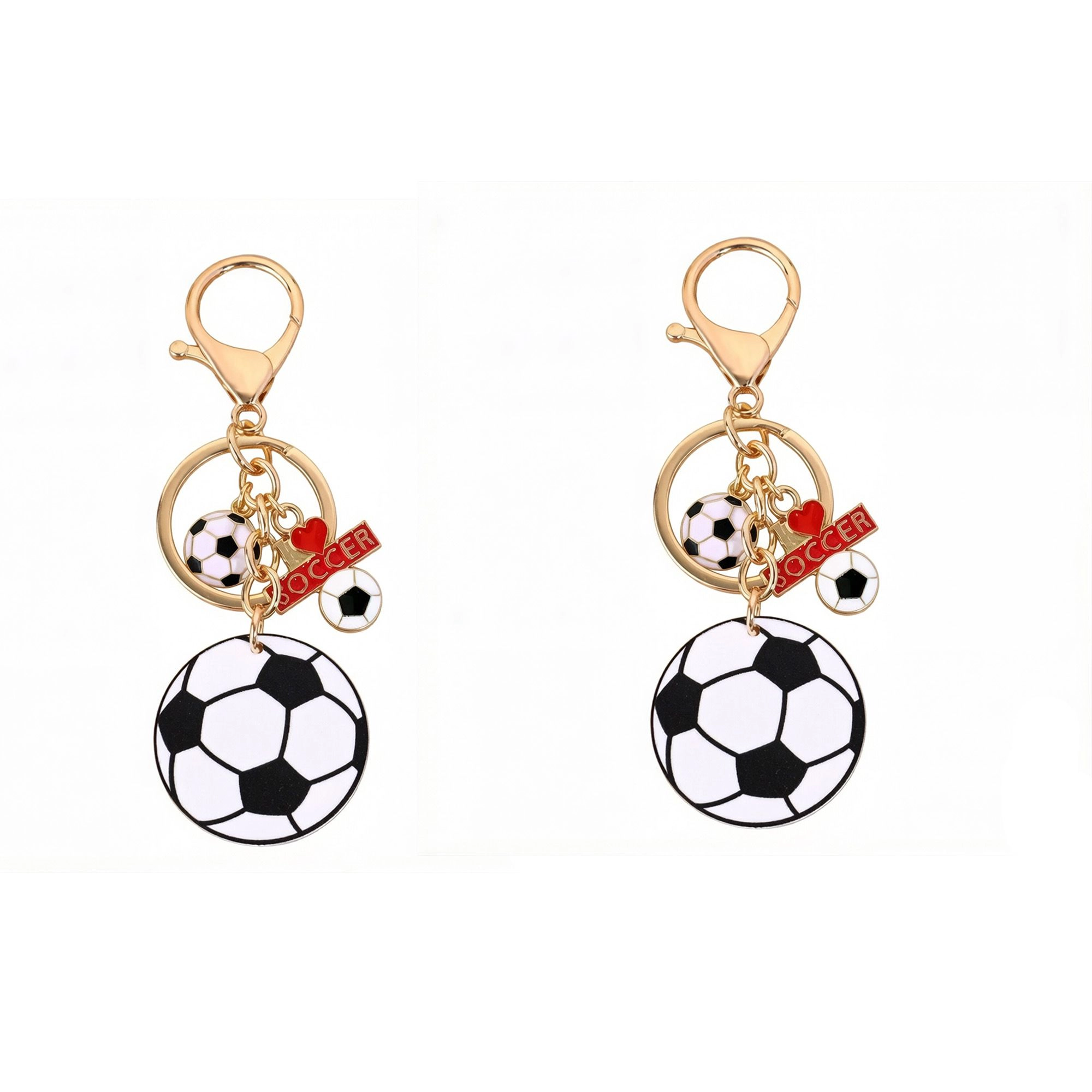 Alilang Women's 2 Pack Sports Ball Keychains with Gold Tone Clip Ring and Charm Accents, Style-C