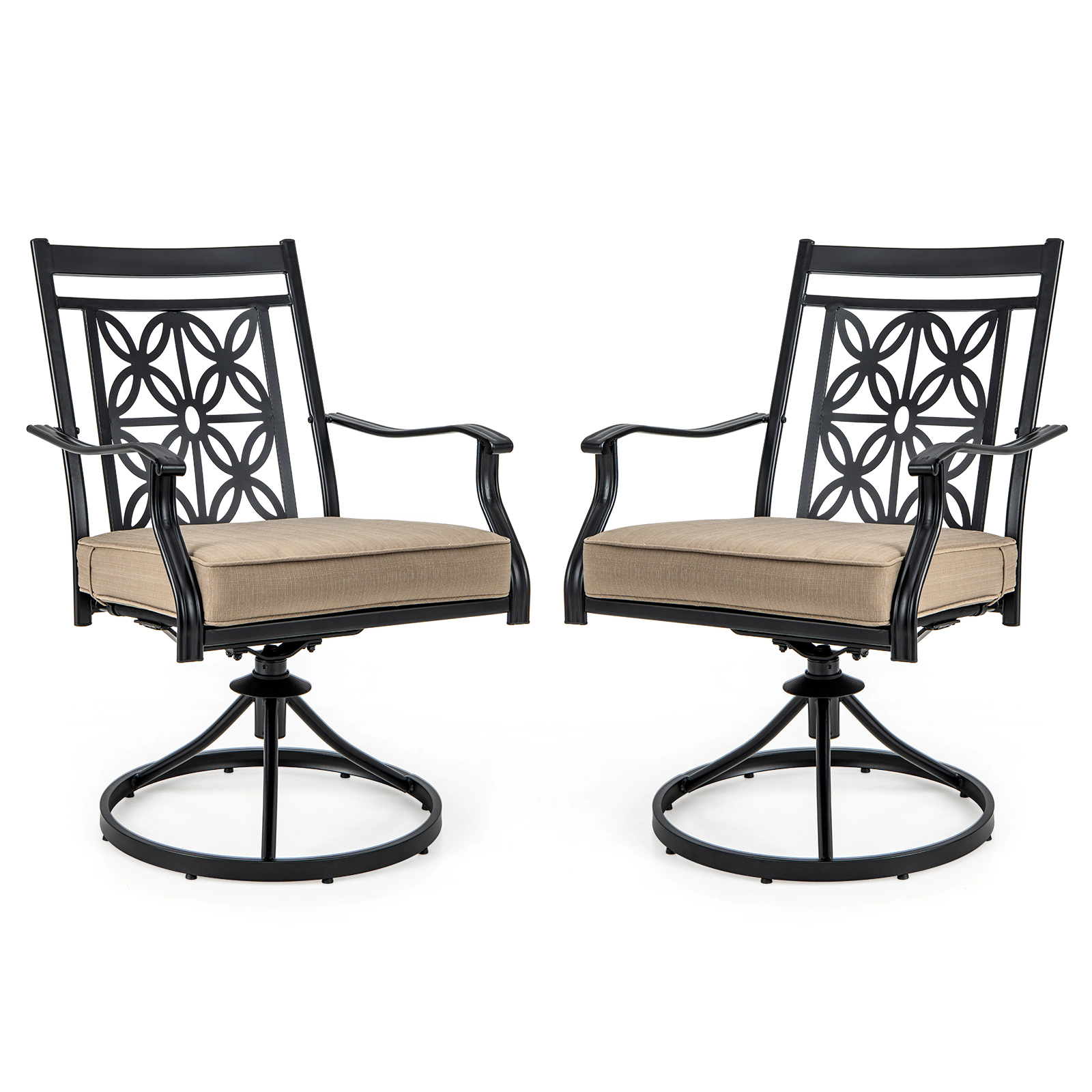 LJG 2 Pieces Patio Swivel Chairs with Blossom Pattern Backrest and Cushions