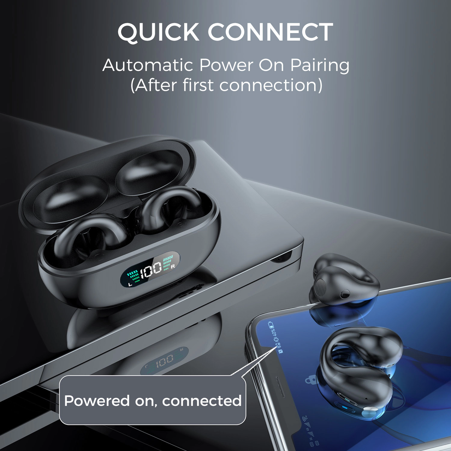 Alpha Digital - Unisex Bluetooth 5.3, Comfortable, 18Hr Playtime Clip-on Earbuds