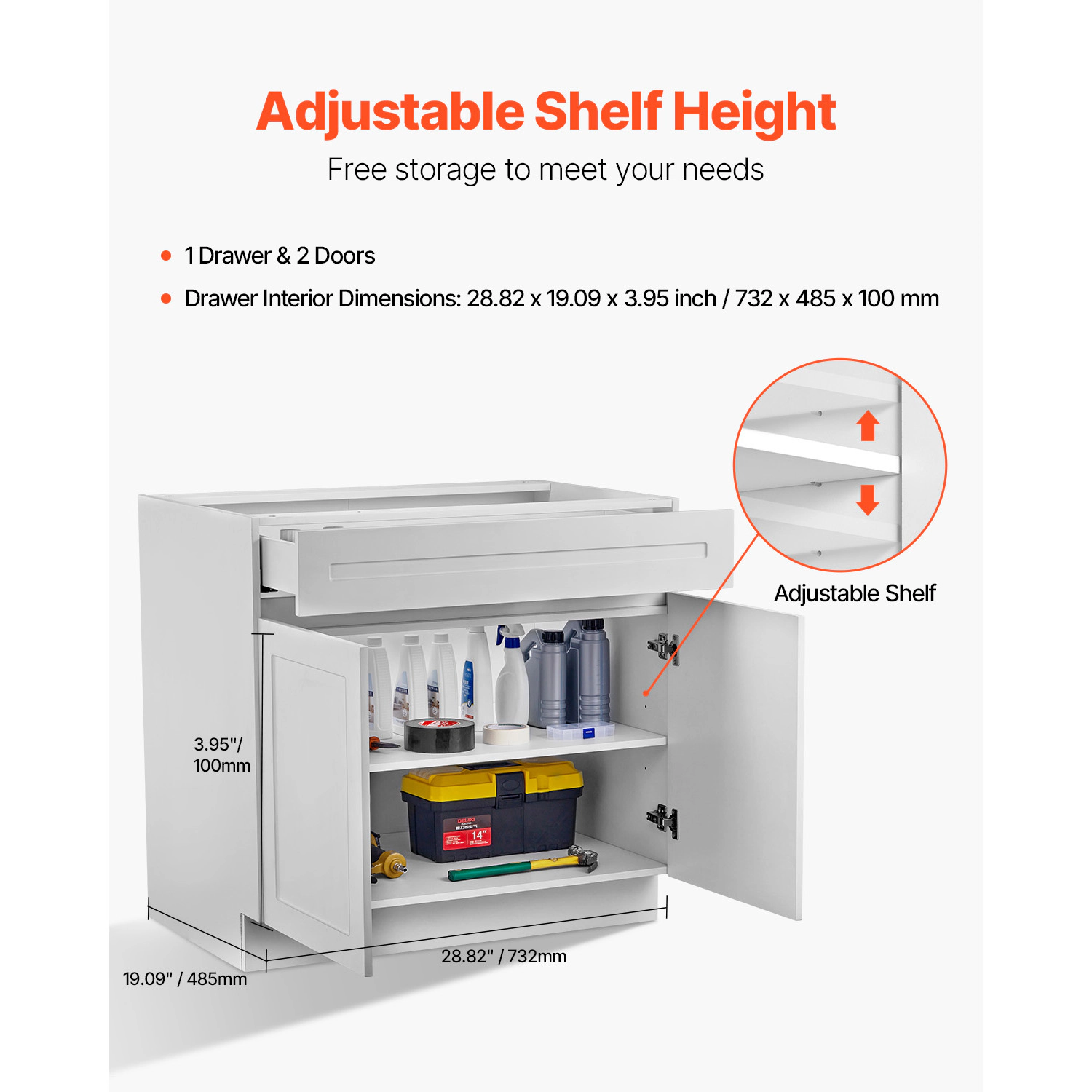 HONGGE White Shaker Base Cabinet with Soft-Close and Adjustable Shelf, Ready to Assemble