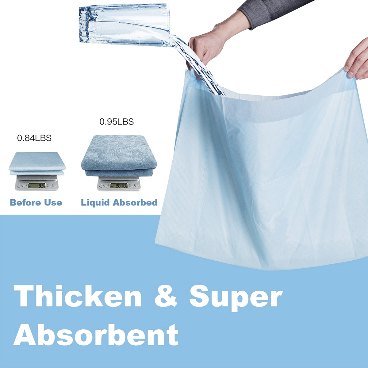SUGIFT 5-Layer Absorbent Pet Training Pad Pet Bed Protector 30 x 30 in M Size 150-Count Disposable Pee Pads Blue+White