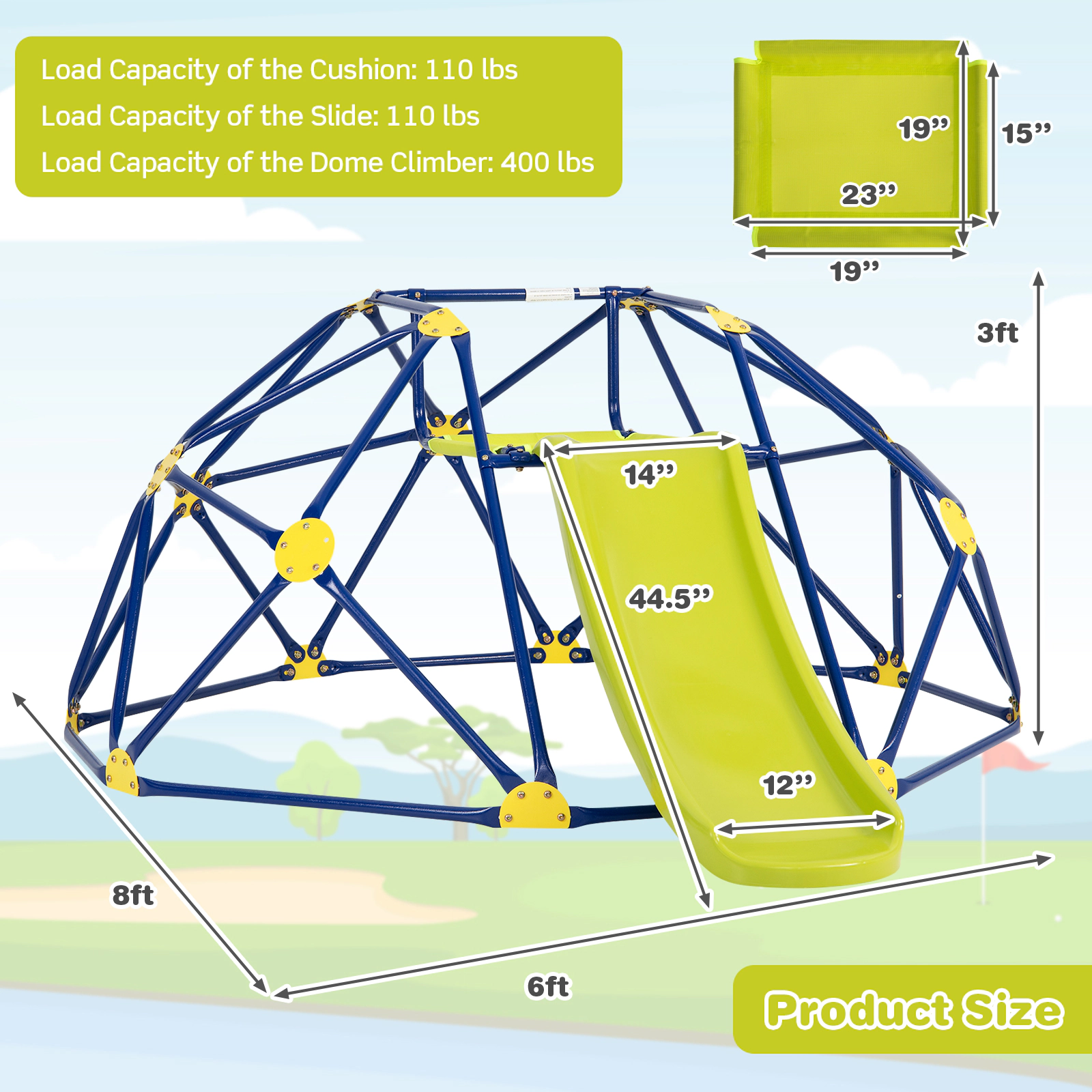 LJG Kids Climbing Dome with Slide and Fabric Cushion for Garden Yard