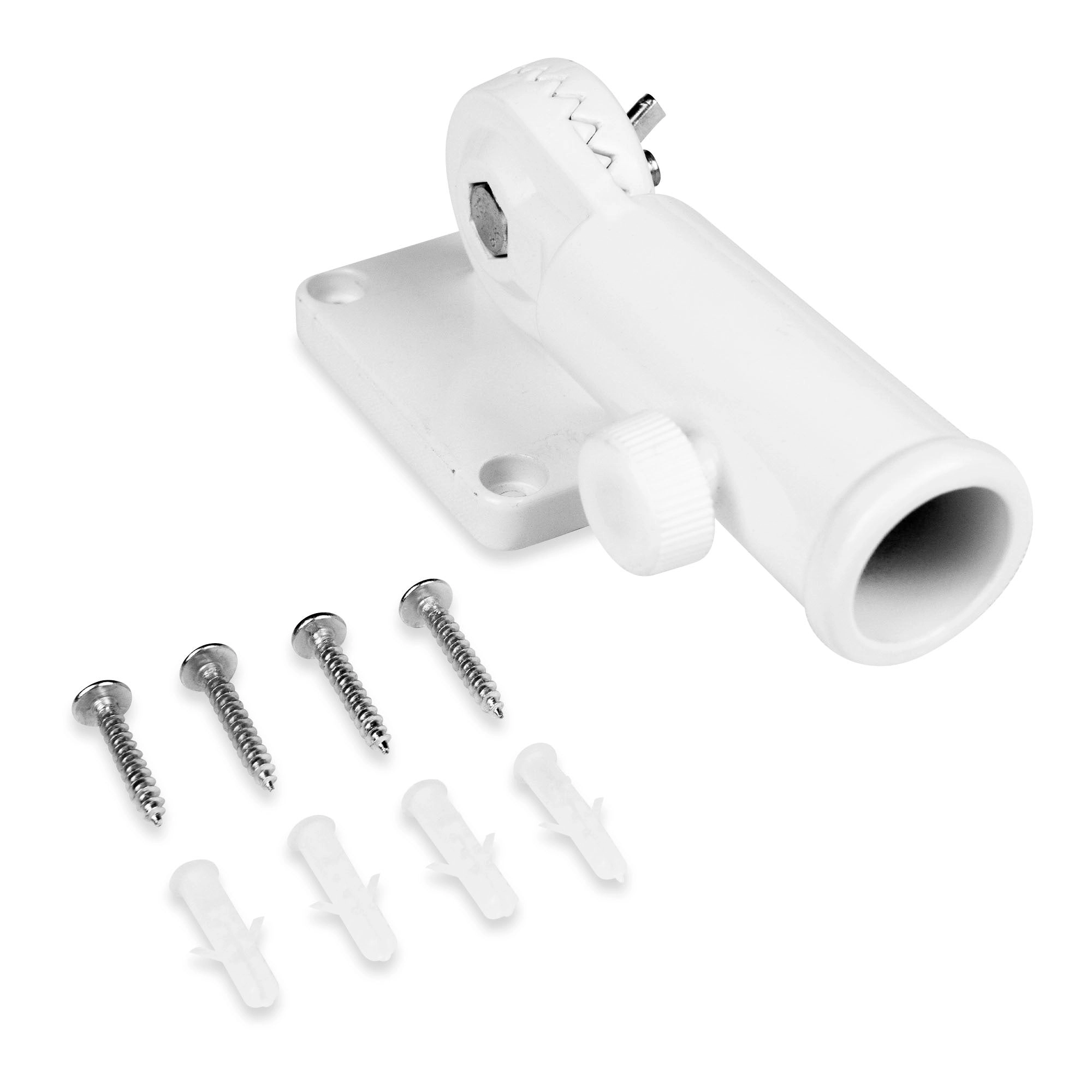 G128 Adjustable 11-Position Cast Aluminum Flagpole Mounting Bracket with Hardware, Fits 1" Pole, White