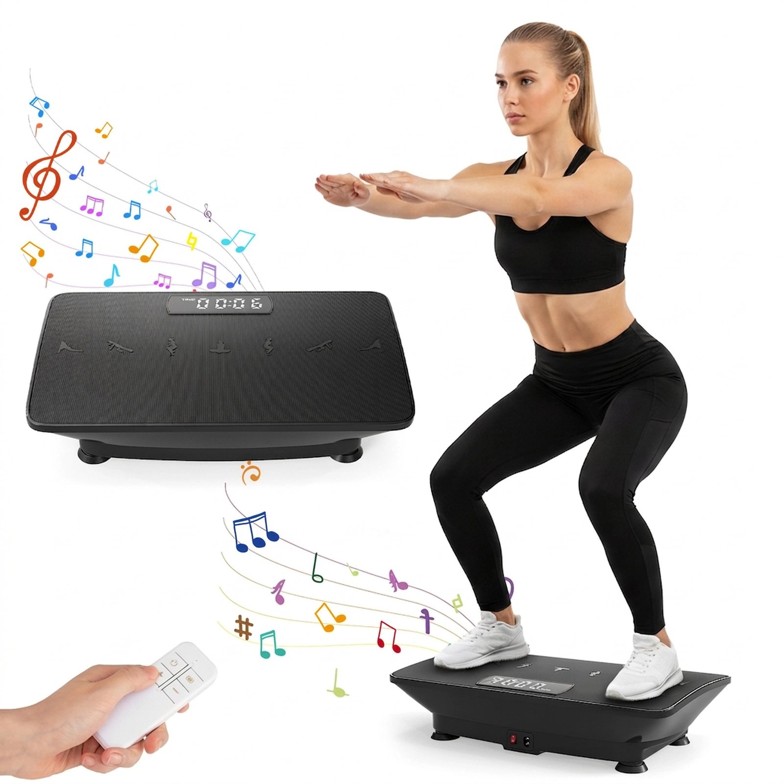 SUGIFT Black 220-lb Capacity 10-Speed Gravity Sensor Vibration Plate Exercise Machine with Rubber Top and Remote