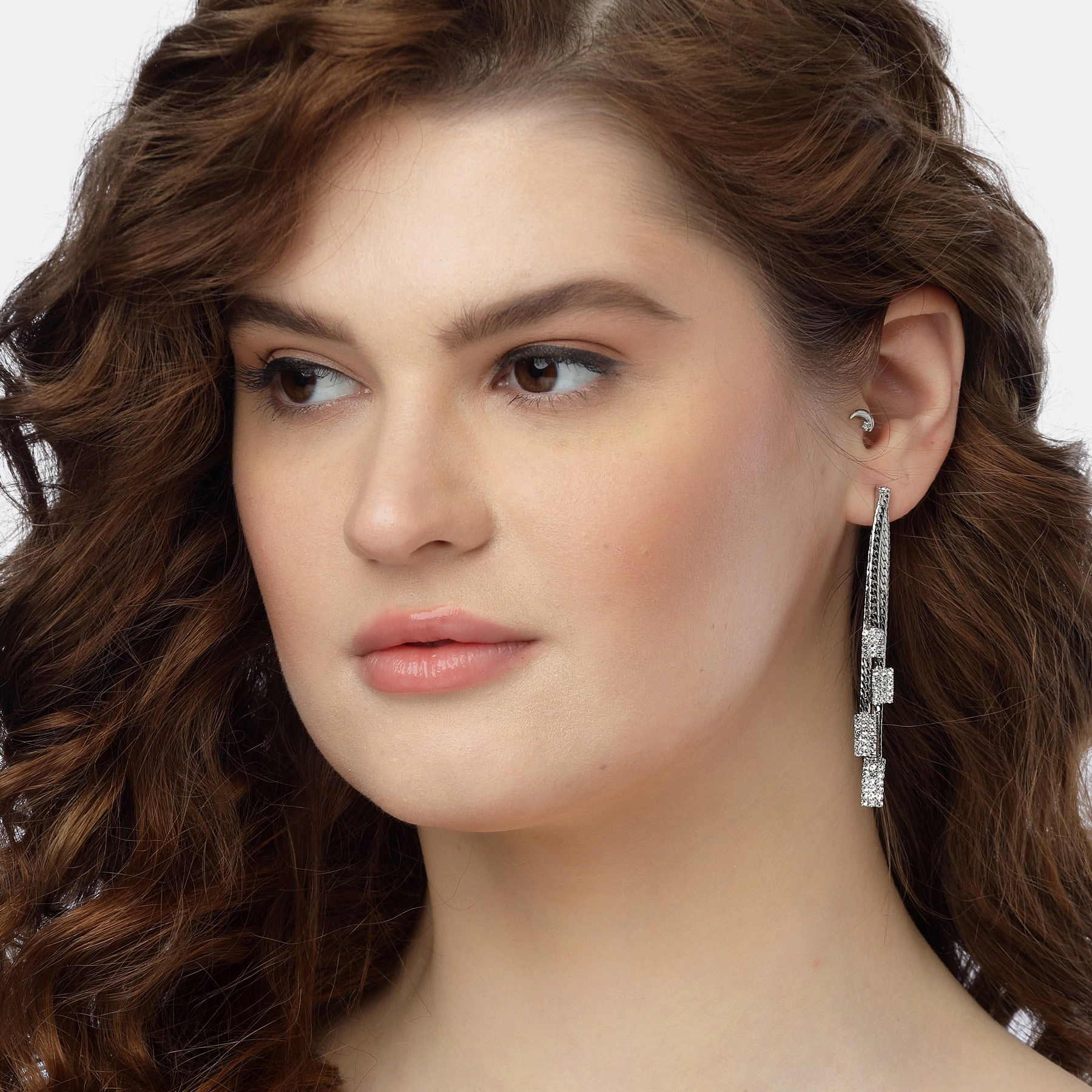 AGP PARIS Womens Square Stone Chain Drop Earrings