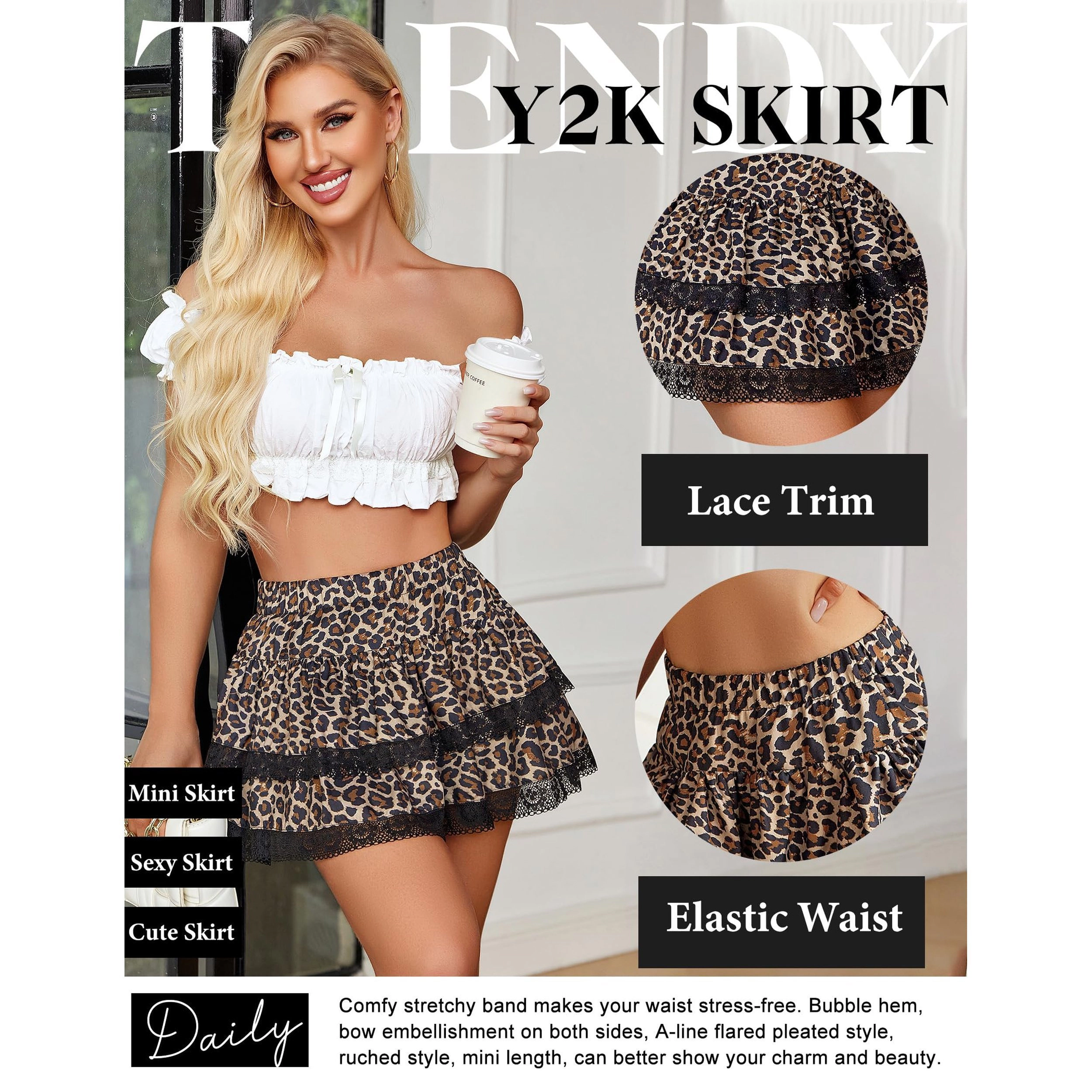 Avidlove Women's Lace Tiered Ruffle Mini Skirt