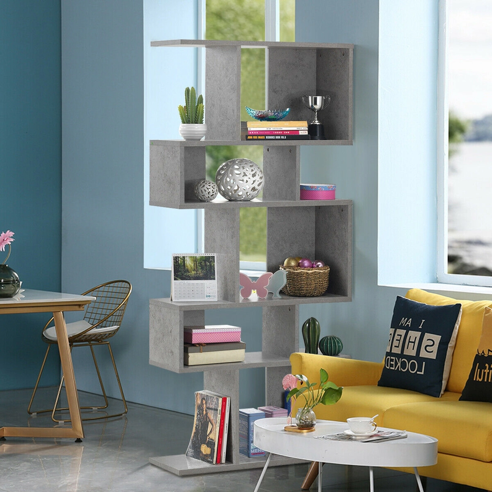 SUGIFT 5-Cube Ladder Corner Bookshelf 70 Tall Display Rack