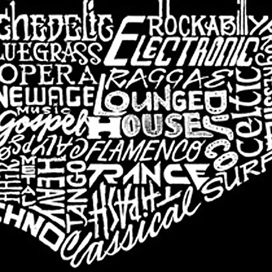LA Pop Art Men's Cotton/Poly Blend Word Art T-Shirt - Guitar Head