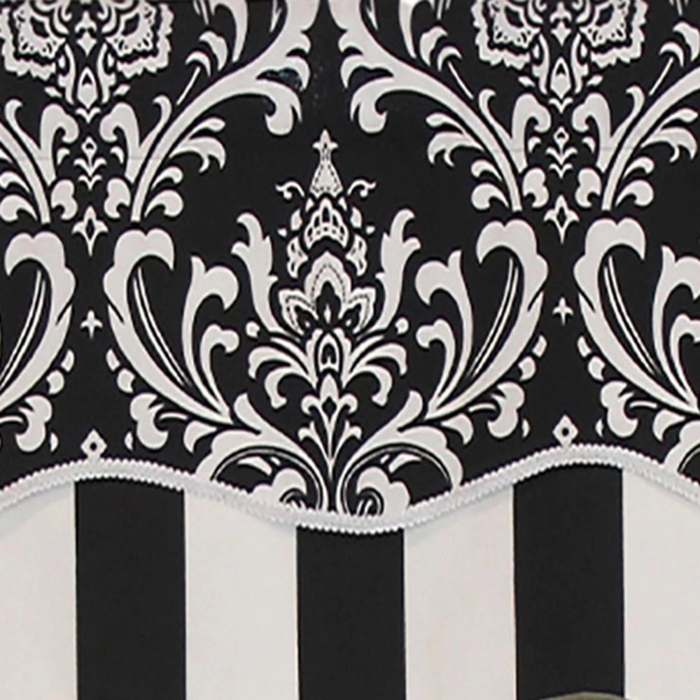 RLF Home Ozbourne Glory Valance Black. 3" Rod Pocket, Layered, Trimmed. 50"W X 16"L