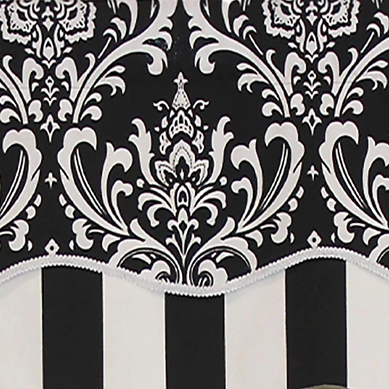 RLF Home Ozbourne Glory Valance Black. 3" Rod Pocket, Layered, Trimmed. 50"W X 16"L