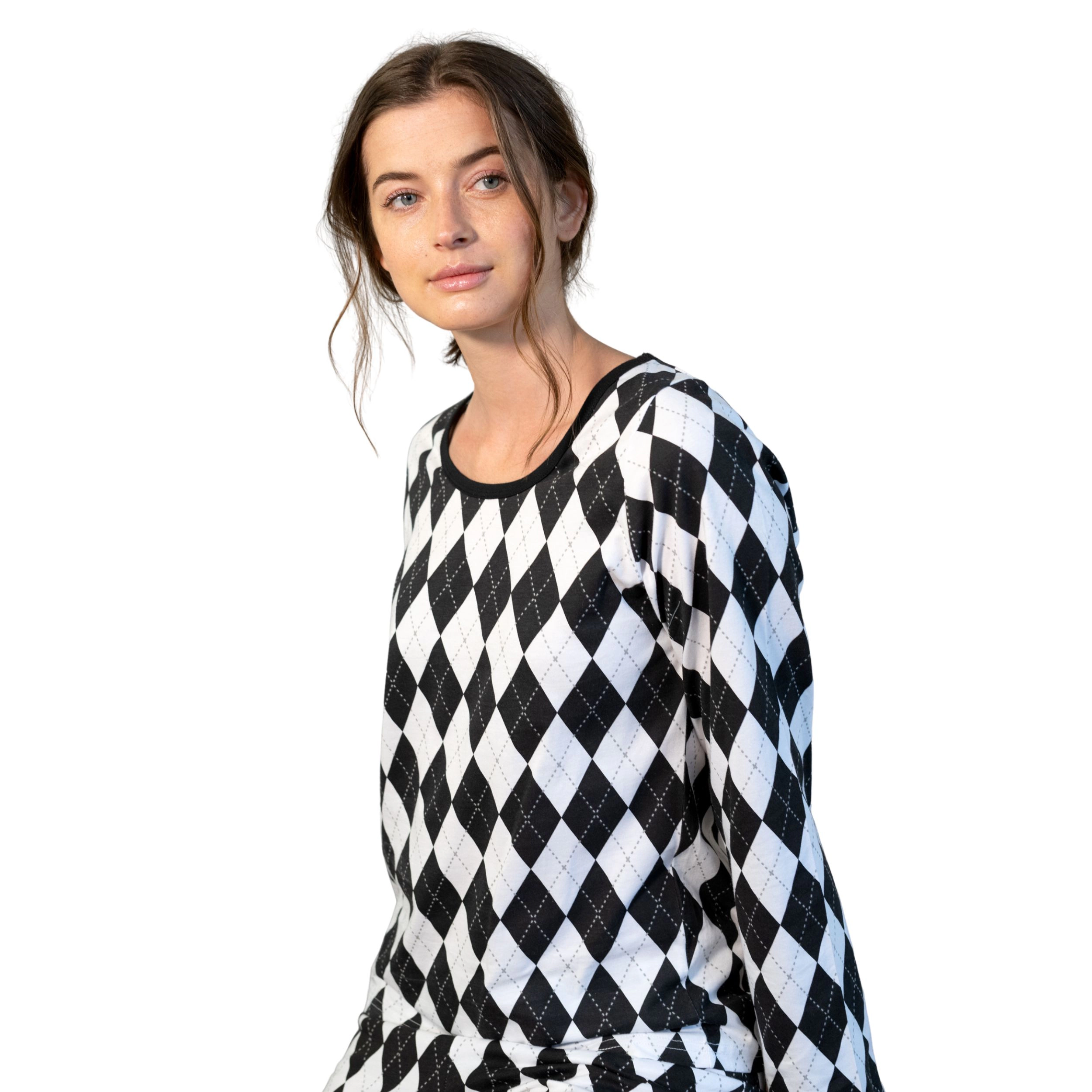 Leveret Womens 2-Piece Argyle Cotton Loose Fit Pajama Set