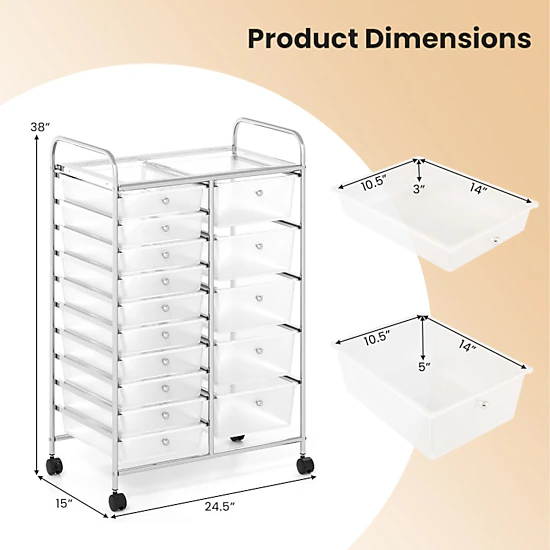 Hivvago Rolling Storage Cart 15-Drawer Trolley With Chrome Plated Metal Frame