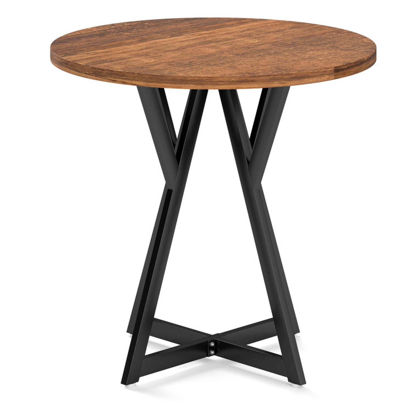 SUGIFT 31.5-in Round Industrial Dining Table Engineered Wood Top Metal Pedestal X-Base 220-lb Capacity Rustic Brown