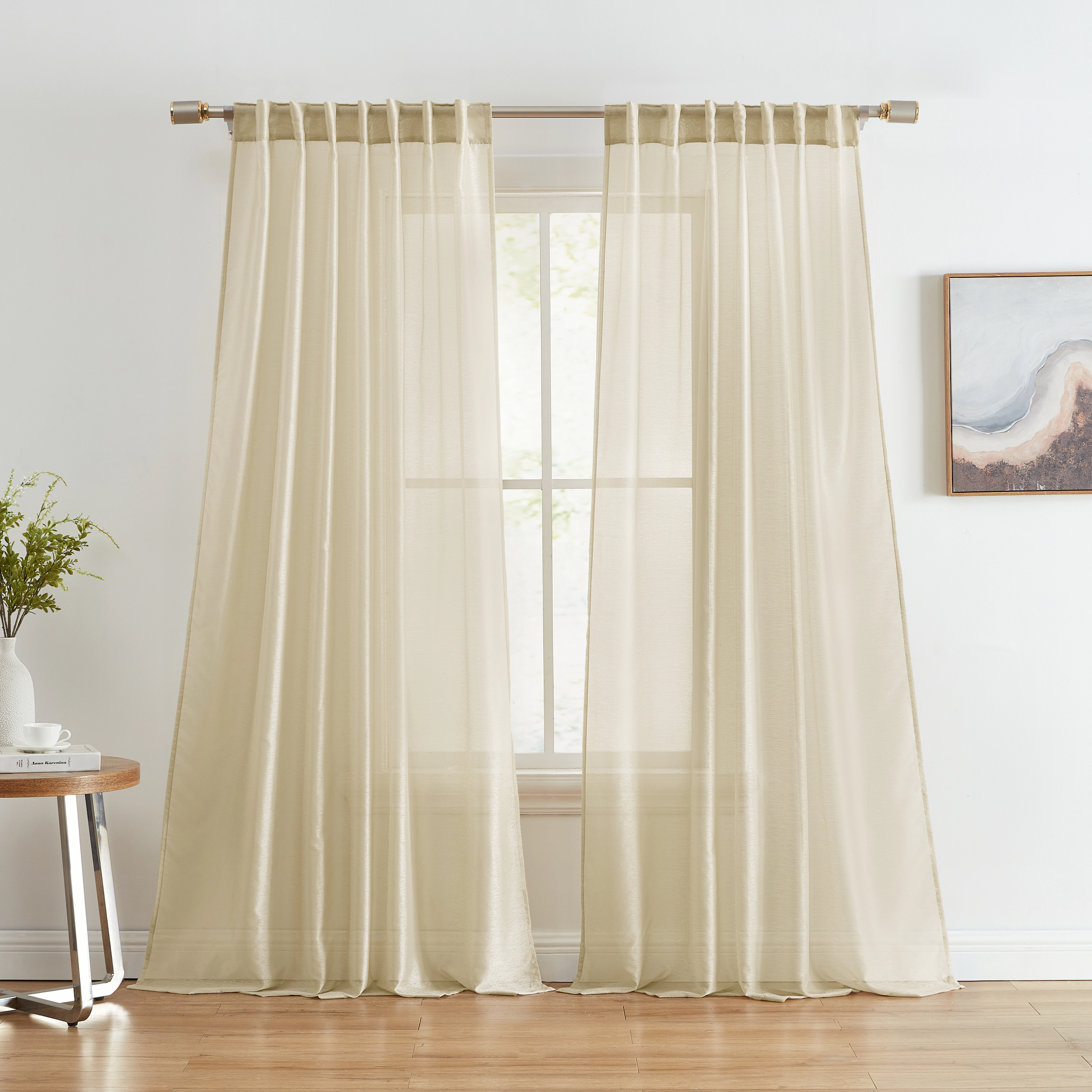 HLC.ME Lauren Semi Sheer Light Filtering Transparent Pocket Top & Back Tab Lightweight Window Curtains Panels - Set of 2