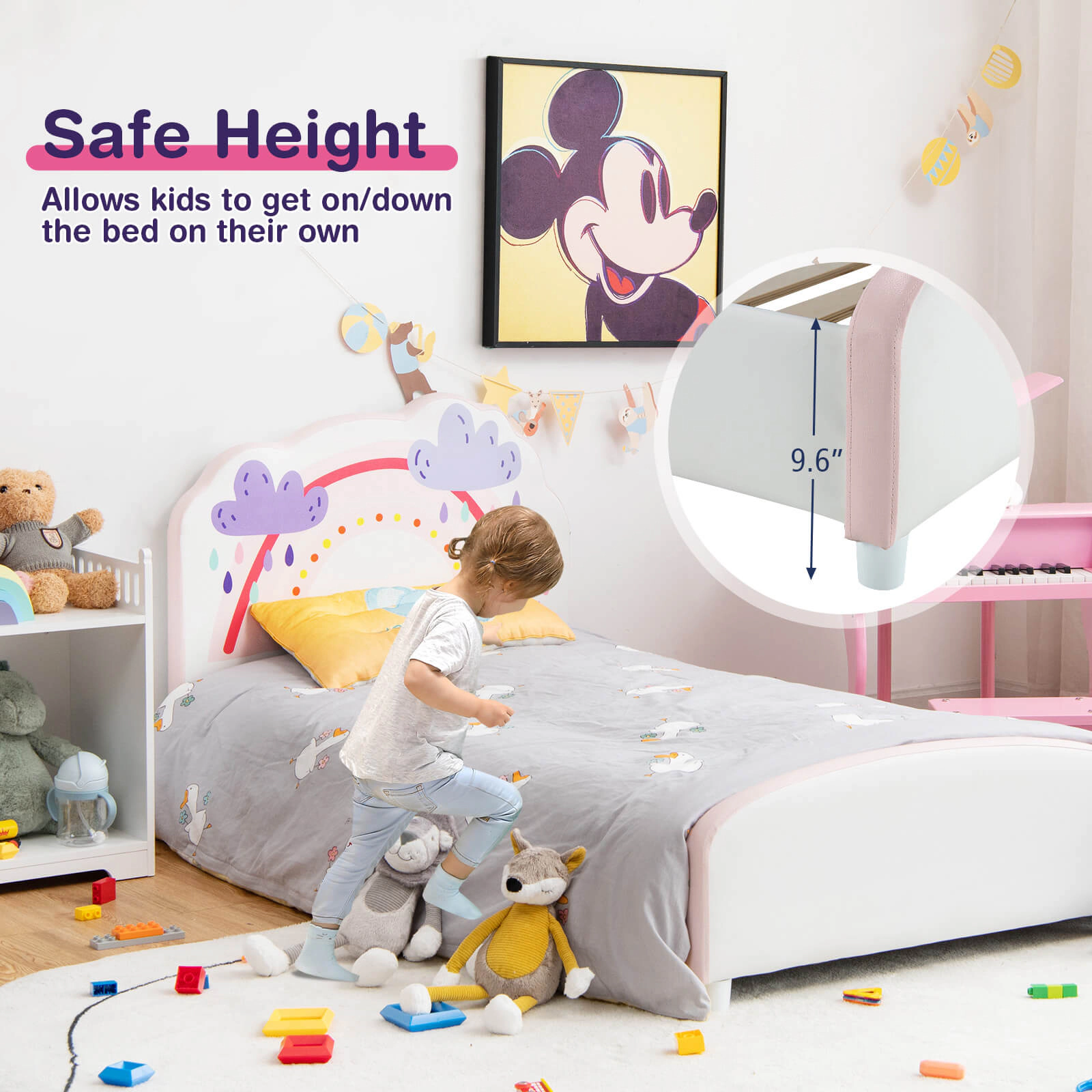 SUGIFT Kids Twin Size Upholstered Wooden Platform Toddler Bed 350-Lb Capacity Ages Over 3 Years White