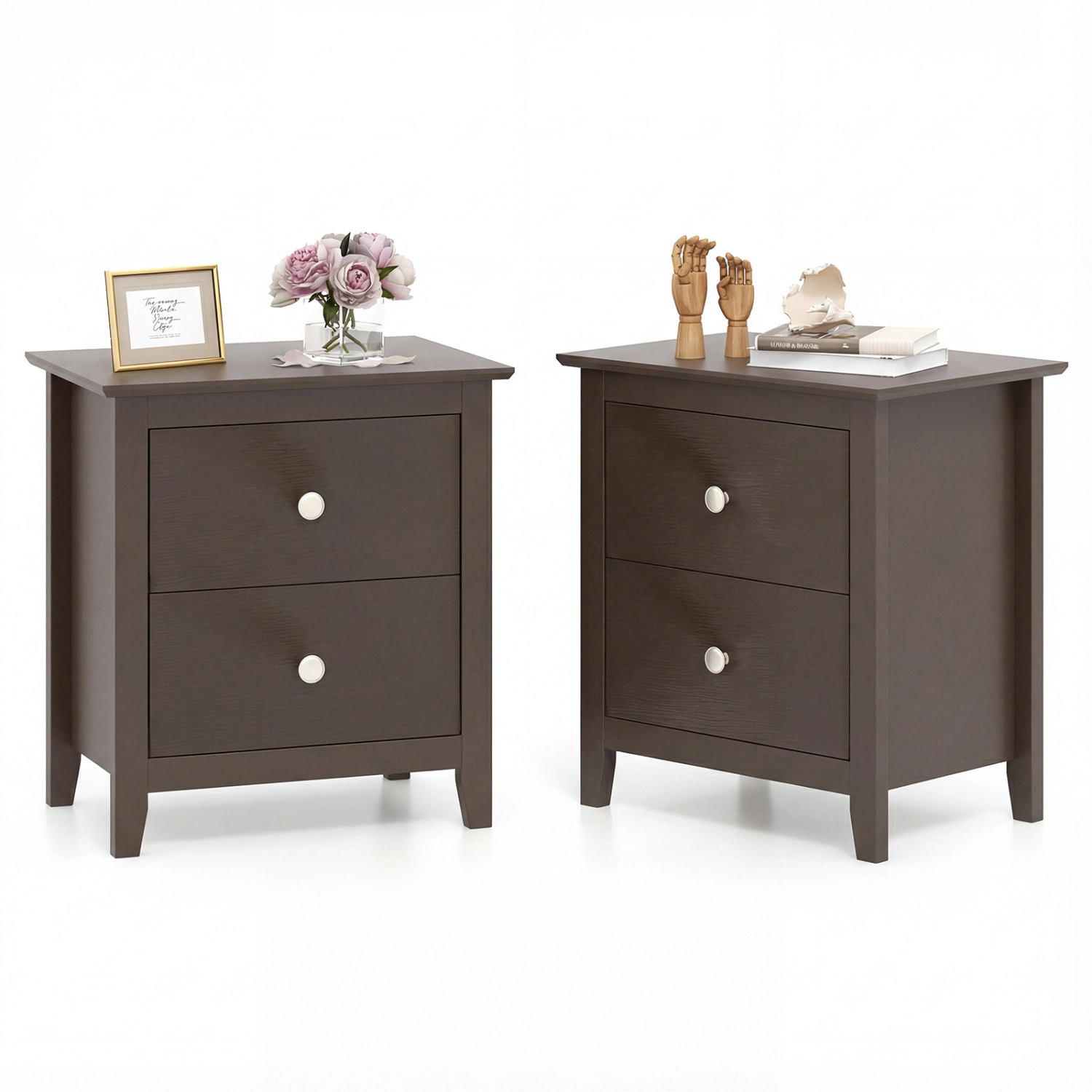 LJG Set of 2 Modern Nightstand with Two Drawers for Small Spaces