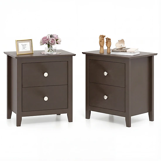 Glintex 2-Piece Modern Nightstand Set with 2 Drawers and Round Metal Knobs, Black
