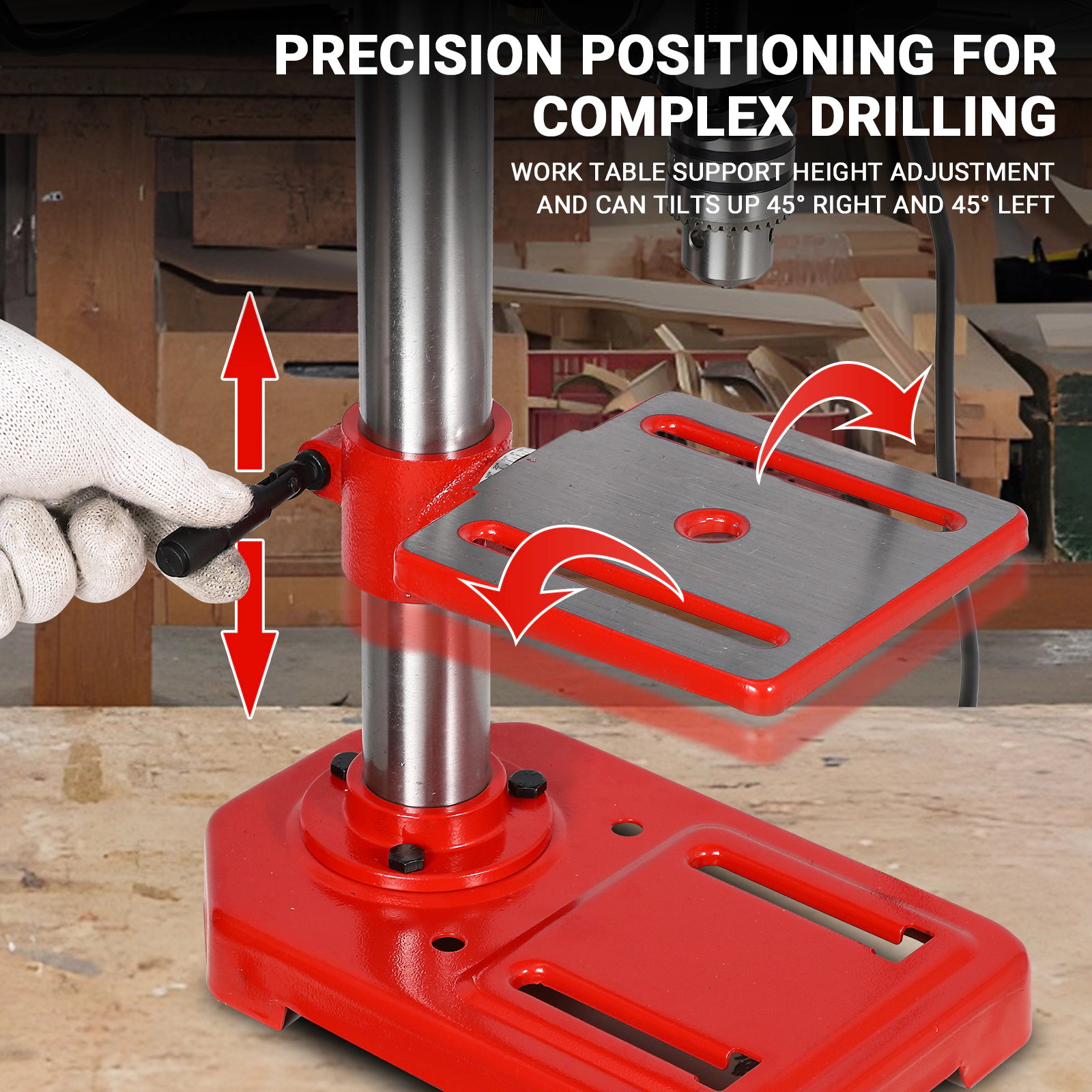 8-in 2.5-Amp 5-Speed Benchtop Drill Press with Laser Ray LED Light and 0-45 Degree Tilting Worktable