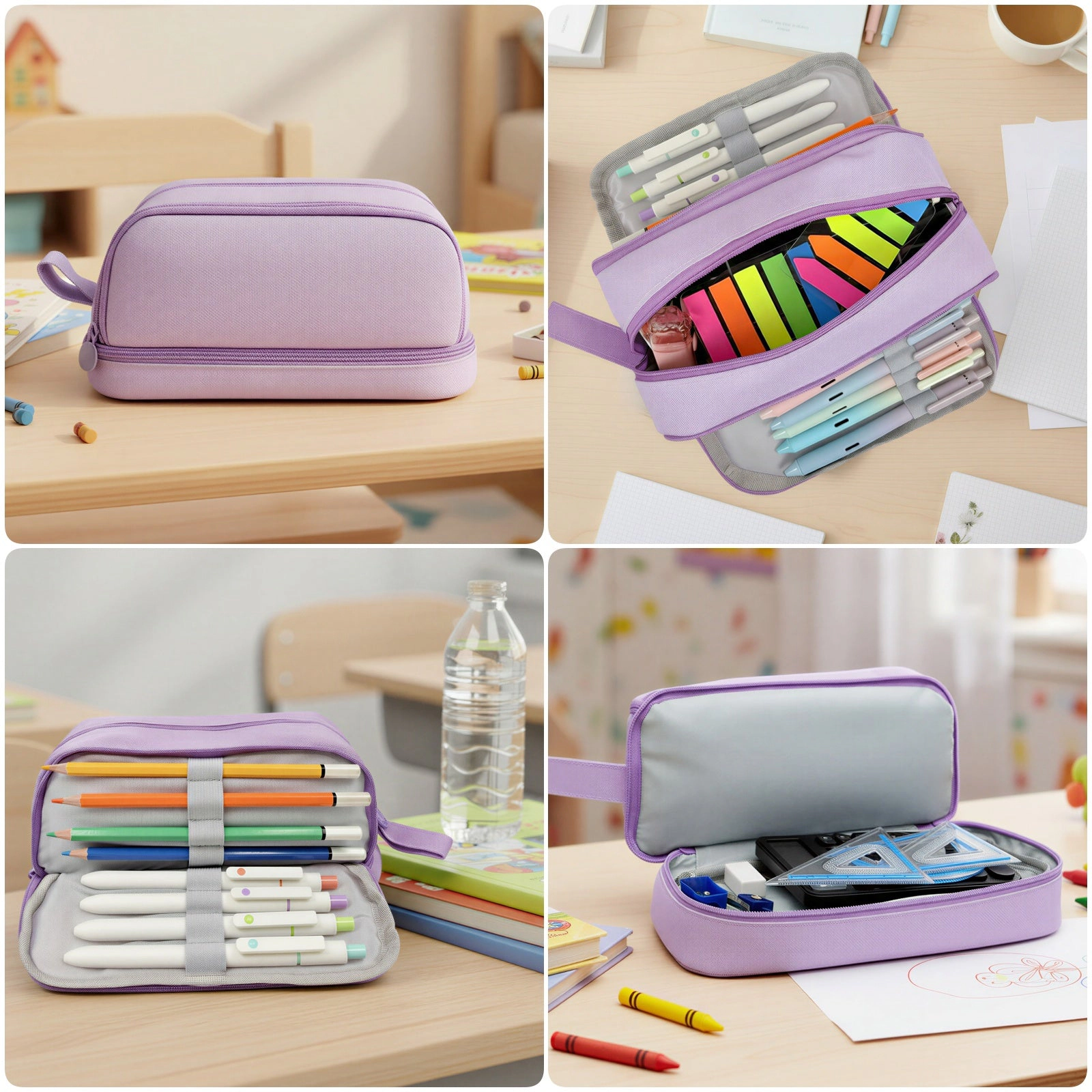Wrapables 4-Compartment Pencil Case Set with Colorful Bear Highlighters