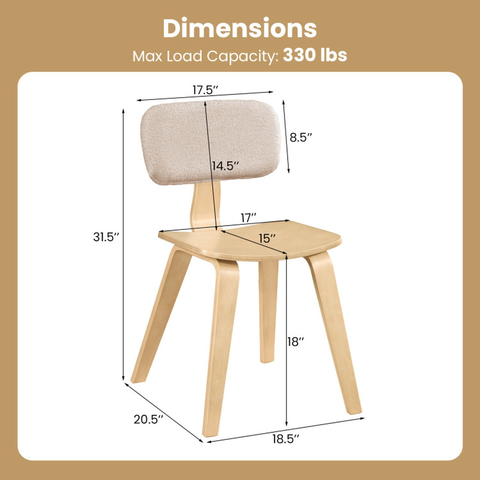 SUGIFT Set of 2 Rubber Wood Teddy Velvet Backrest Dining Chairs 20.5-in x 18.5-in x 31.5-in 330-lb Capacity Natural