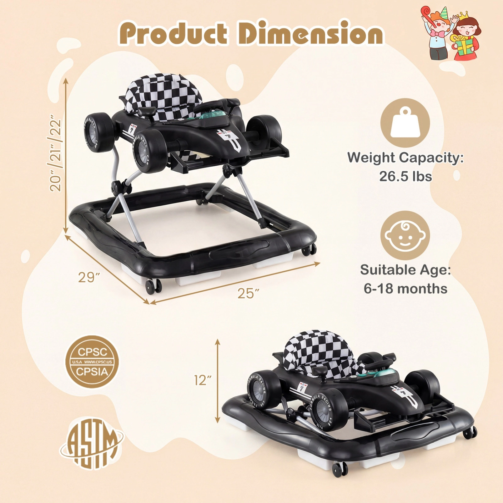 4-in-1 Convertible Baby Push Walker and Activity Center with 3 Height Settings Music Box Steering Wheel Black