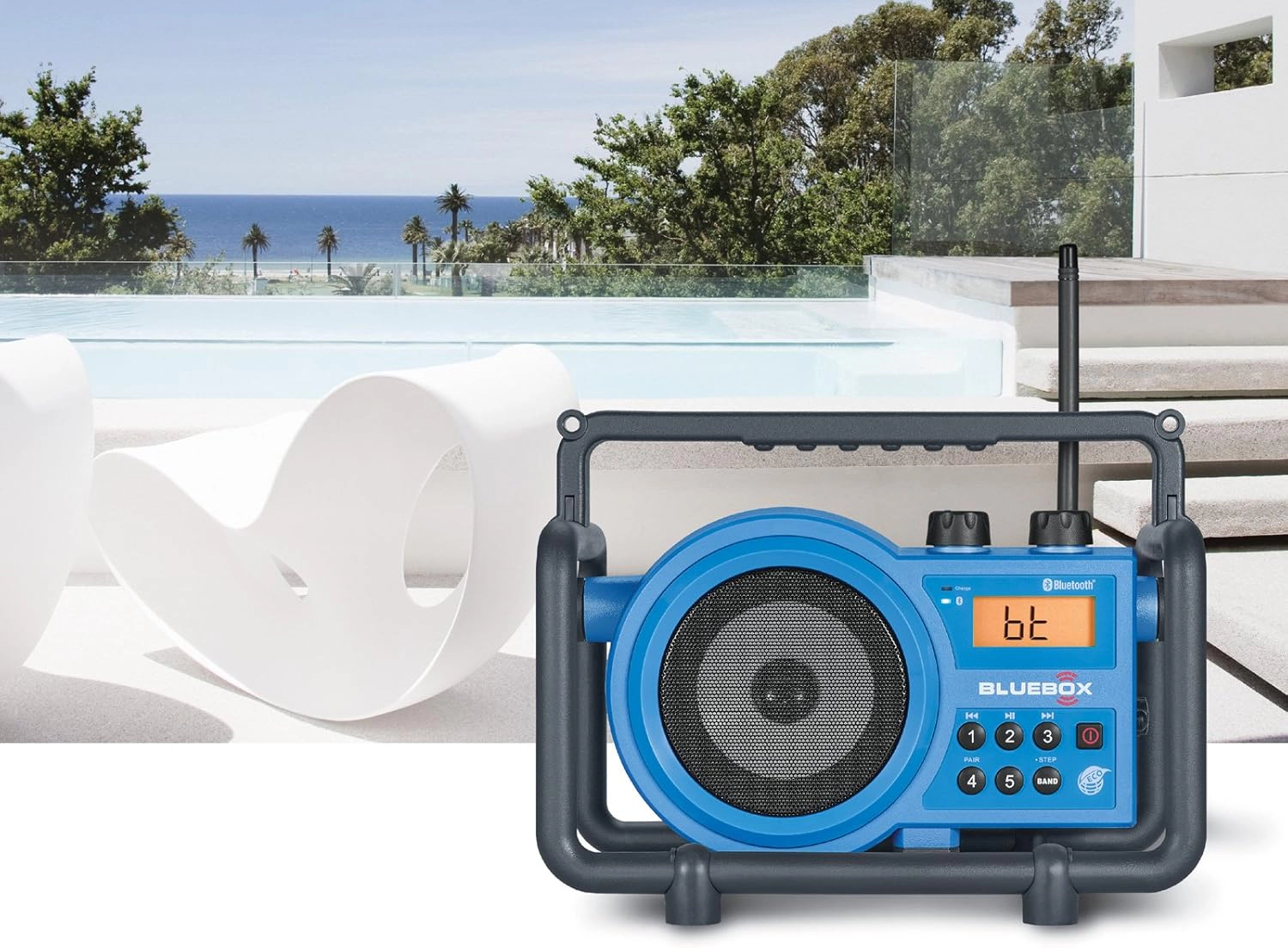 Sangean BB-100 BlueBox AM/FM Ultra-Rugged Digital Receiver with Bluetooth, AUX – Blue