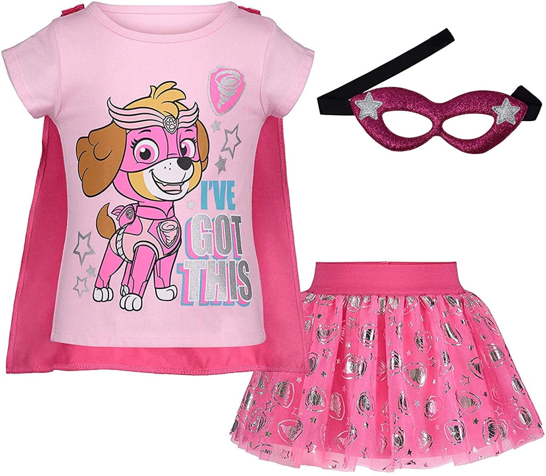 Paw Patrol Skye Girls' Cosplay T-Shirt and Tutu Skirt with Cape Mask Set