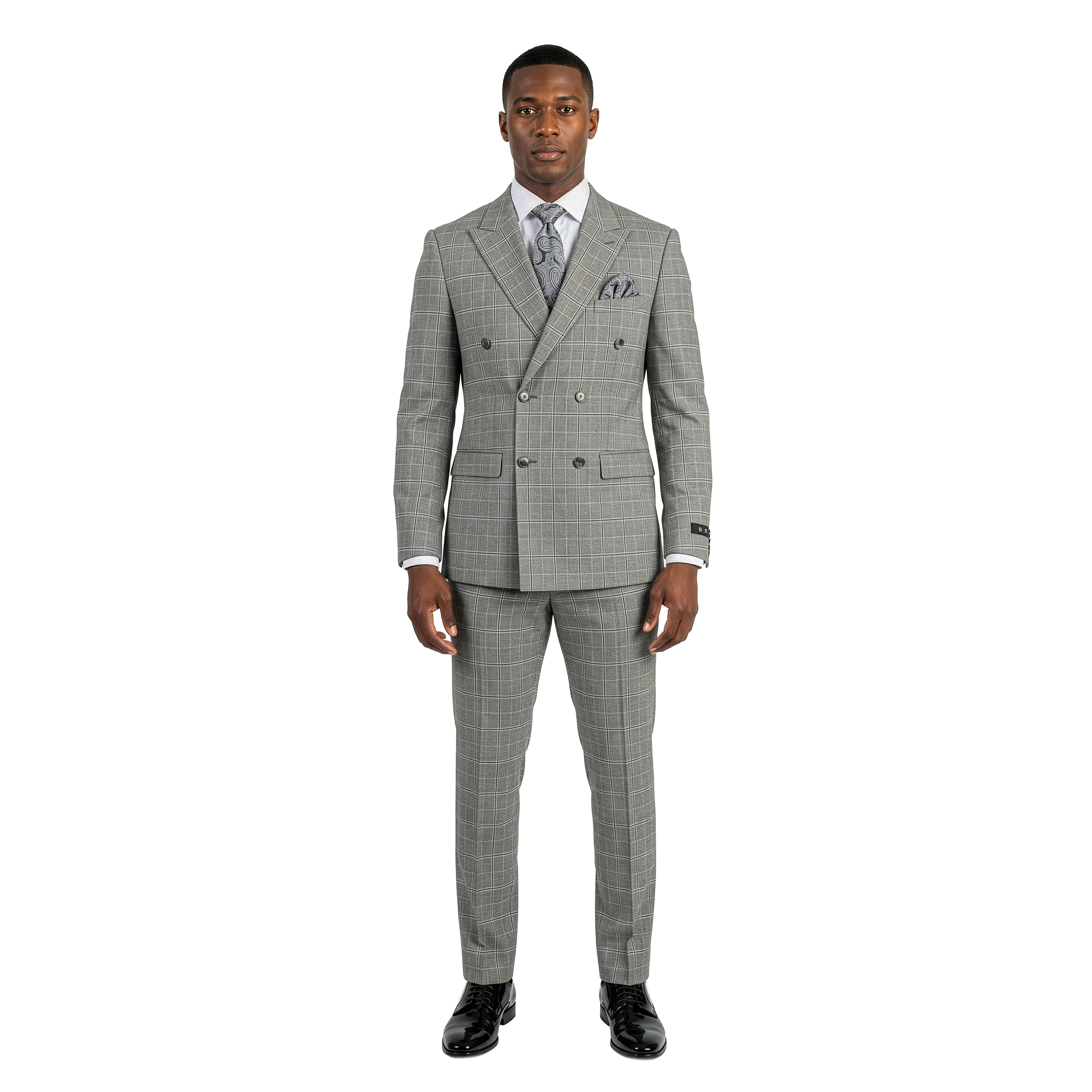 Tazzio Men’s Skinny Fit Double Breasted Windowpane Suit Set