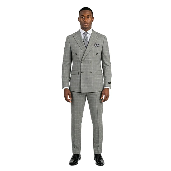 Tazzio Men’s Skinny Fit Double Breasted Windowpane Suit Set