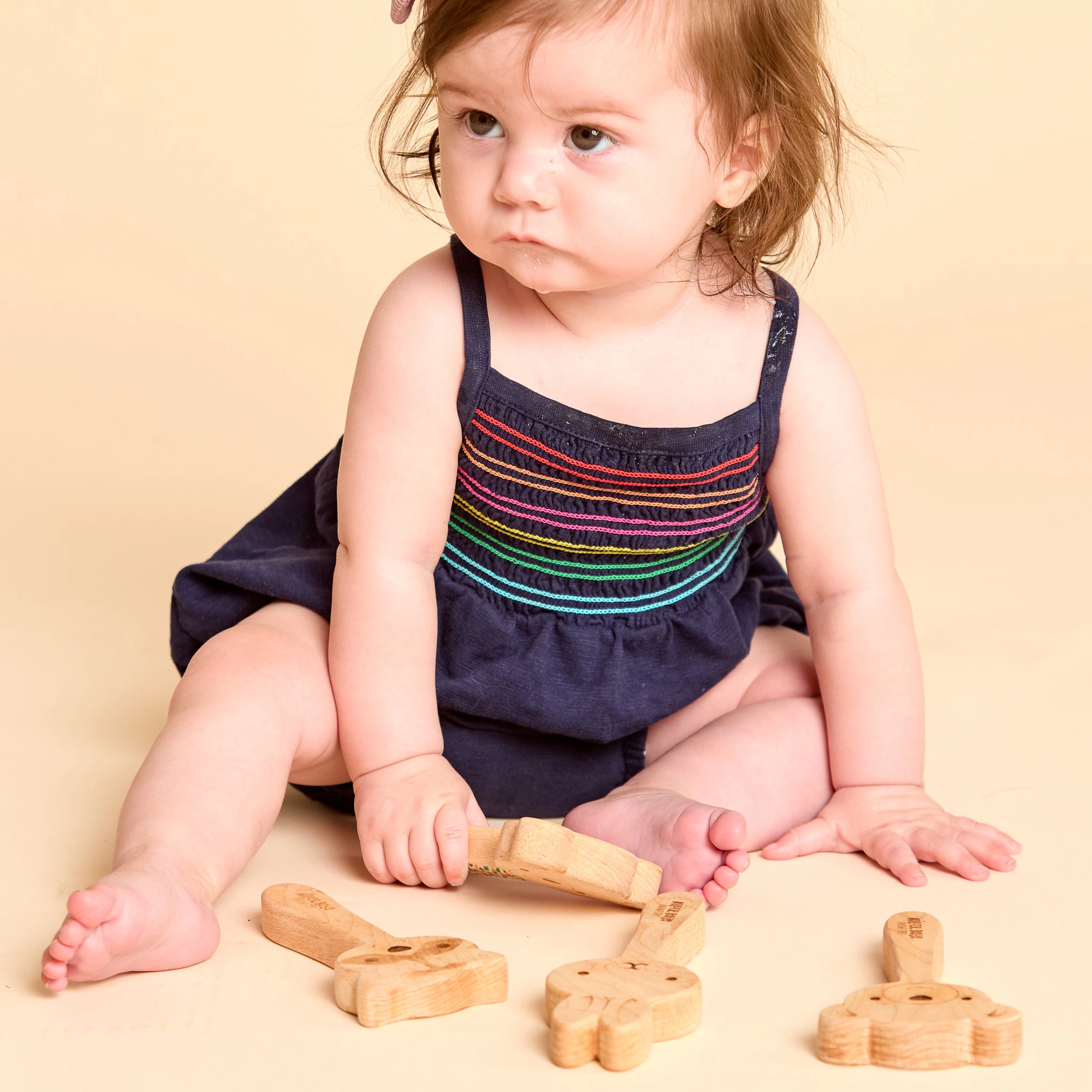Solid Maple Wood Baby Rattle - Natural Bunny Teether Made in USA