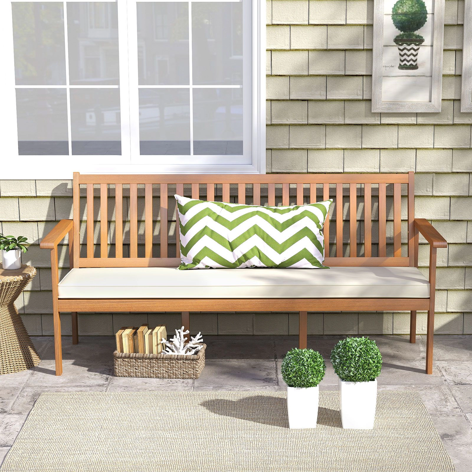SlickBlue Patio Garden Bench with Removable Cushion for Porch, Backyard and Balcony