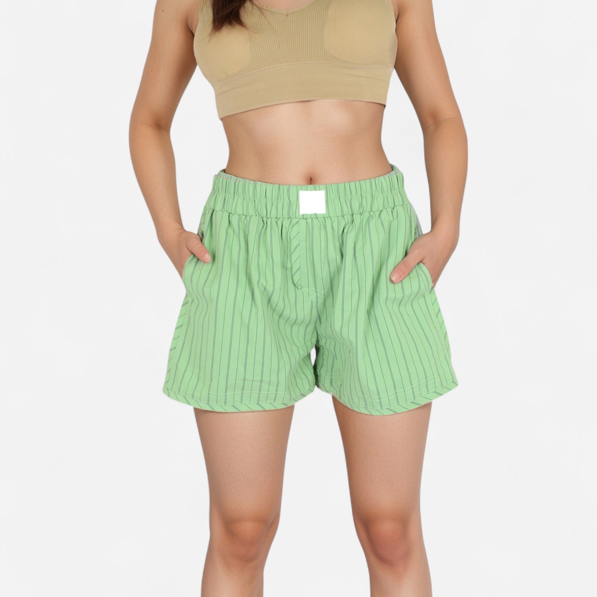Anna-Kaci Women's Vertical Stripe Lounge Shorts with Elastic Waistband Faux Fly Front and Side Pockets
