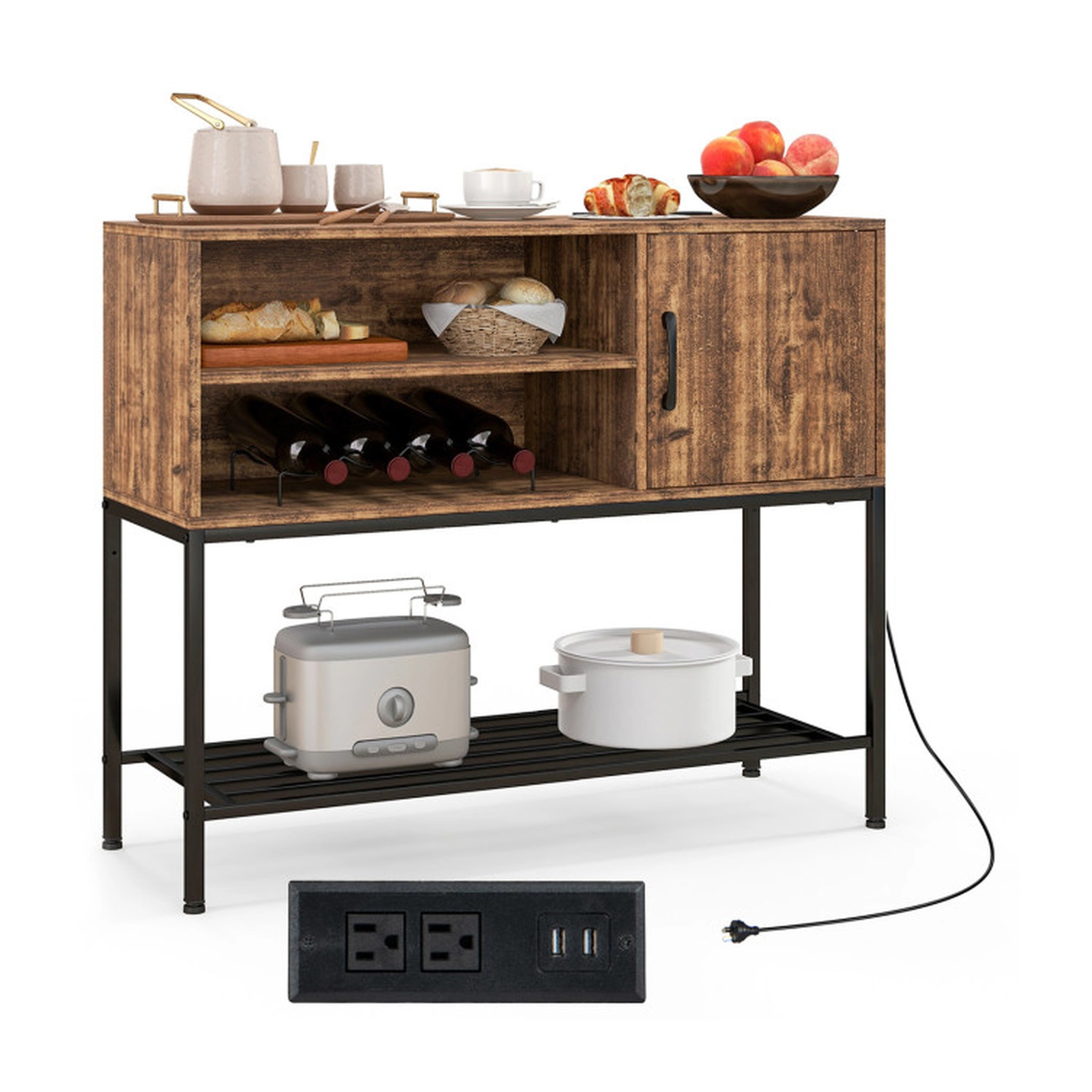 SUGIFT 40-in 110-lb Tabletop Rustic Brown Buffet Sideboard Coffee Bar Cabinet with Power Outlets and USB Ports