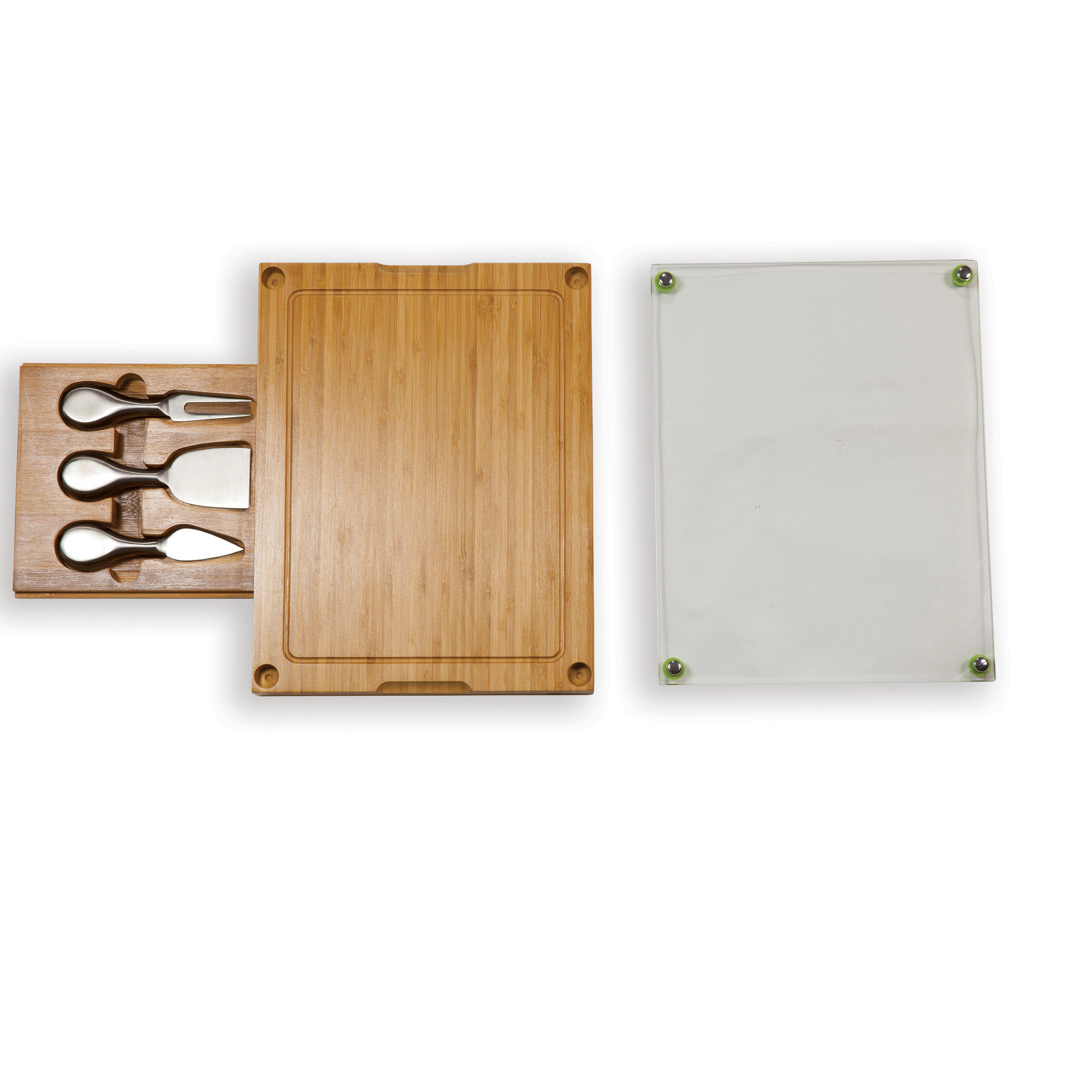 TOSCANA Concerto Glass Top Cheese Cutting Board & Tools Set