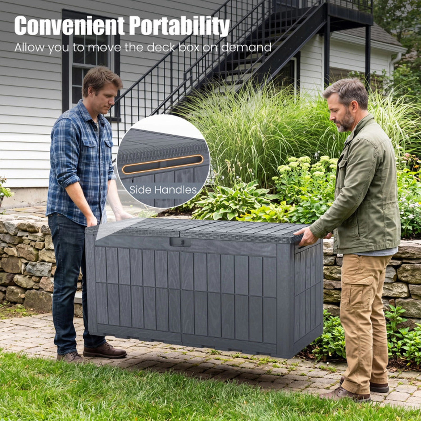 SUGIFT 100-gal 310-lb Seat Waterproof Lockable Outdoor Deck Box and Storage Bench with Hydraulic Rod