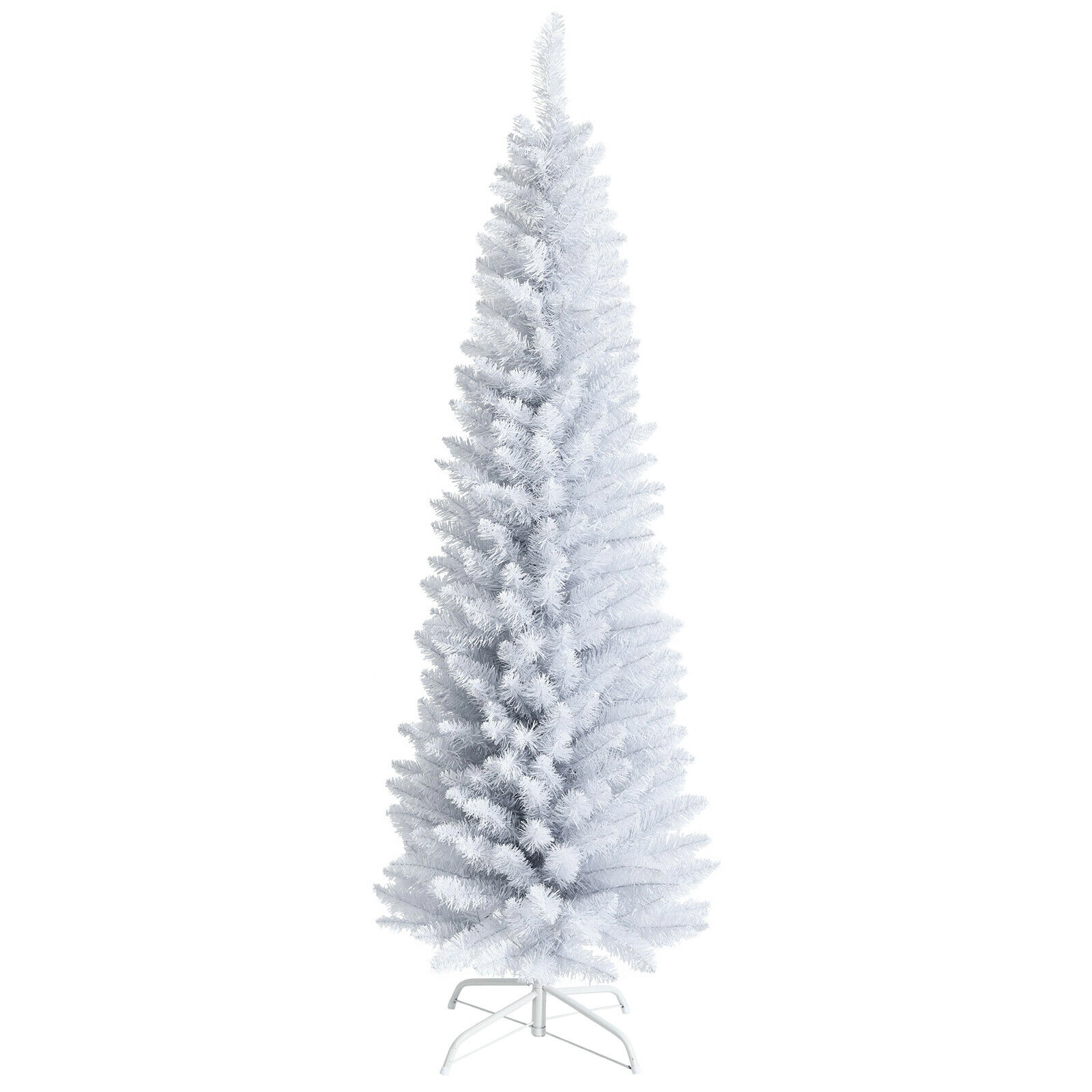 SUGIFT 6 ft White Slim Pencil Christmas Tree Unlit Artificial Xmas Tree with Metal Stand