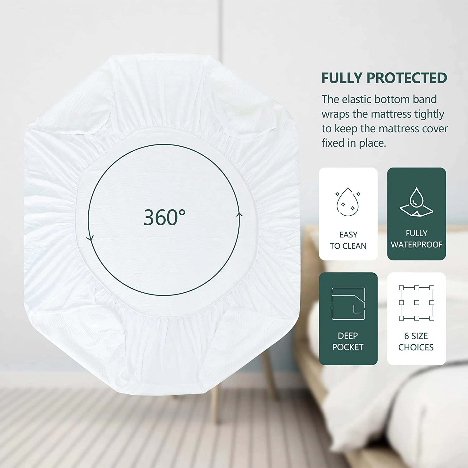 MarCielo Mattress Protector, 100% Waterproof Knit Soft Breathable Fitted Mattress Cover