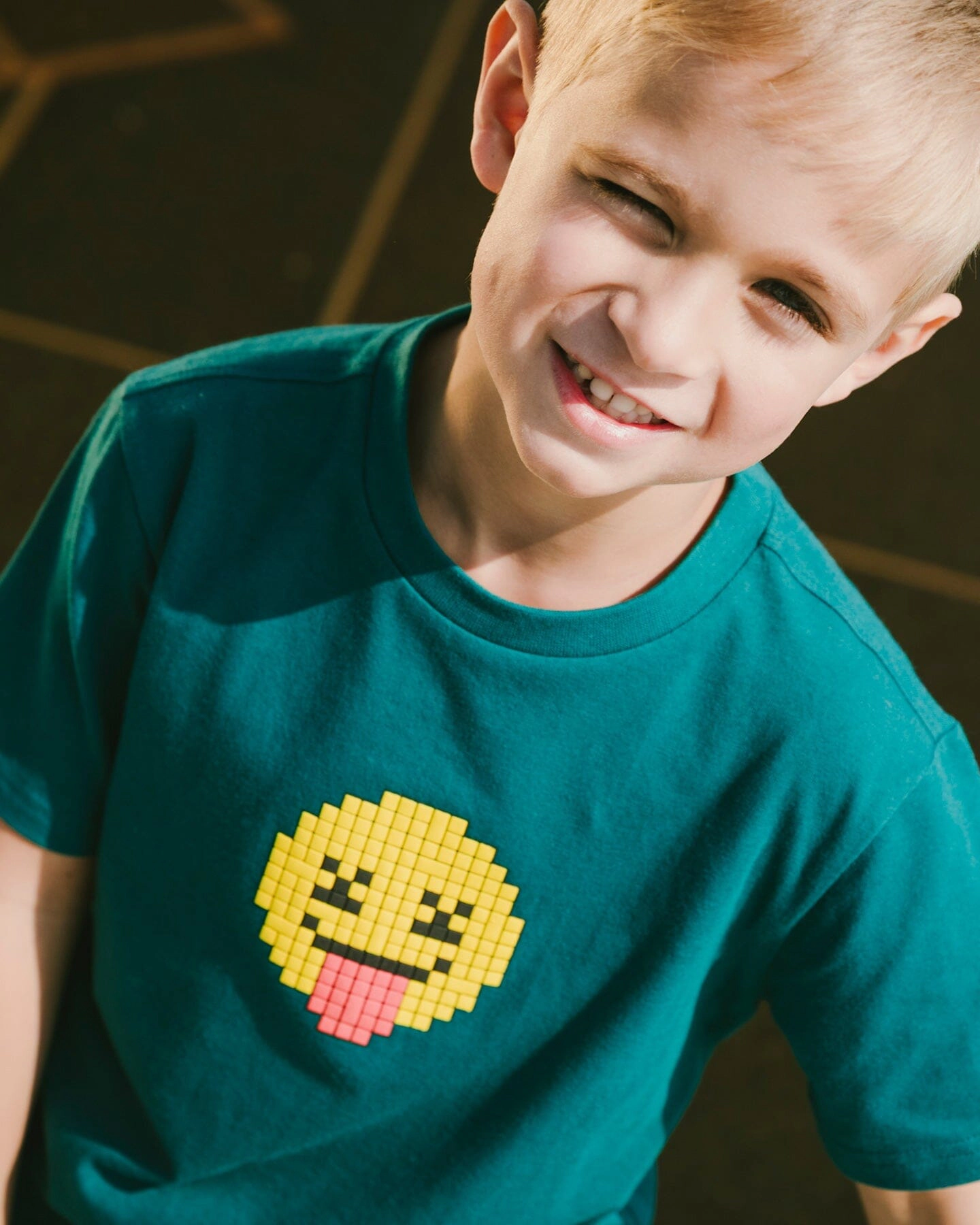 Deux par Boys Organic Cotton Jersey Pixel Smiley Face Graphic Print T-Shirt