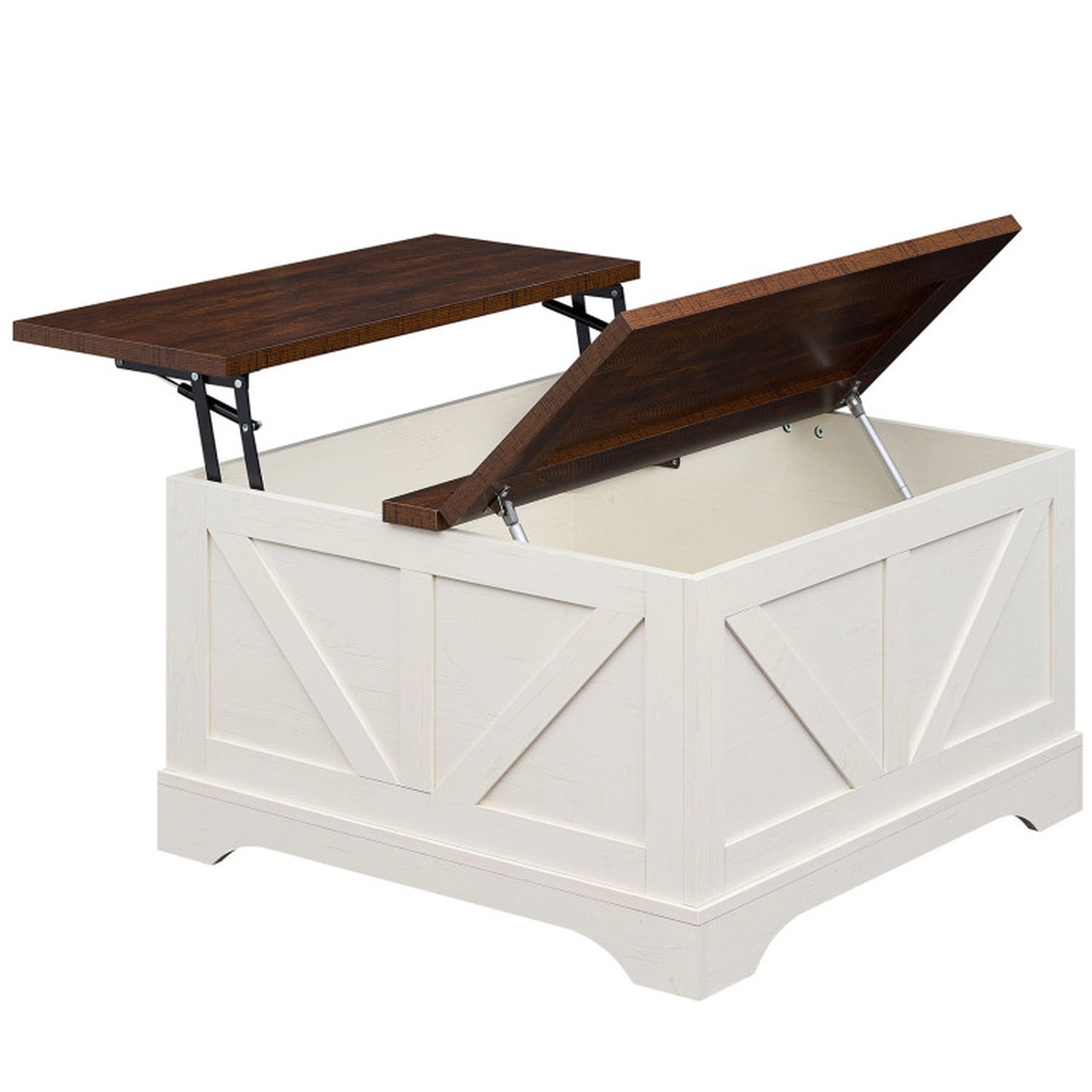 SUGIFT 31.5-in Square 220-lb Capacity Rustic Brown Farmhouse Barn Door Coffee Table with 24-in Lifting Top