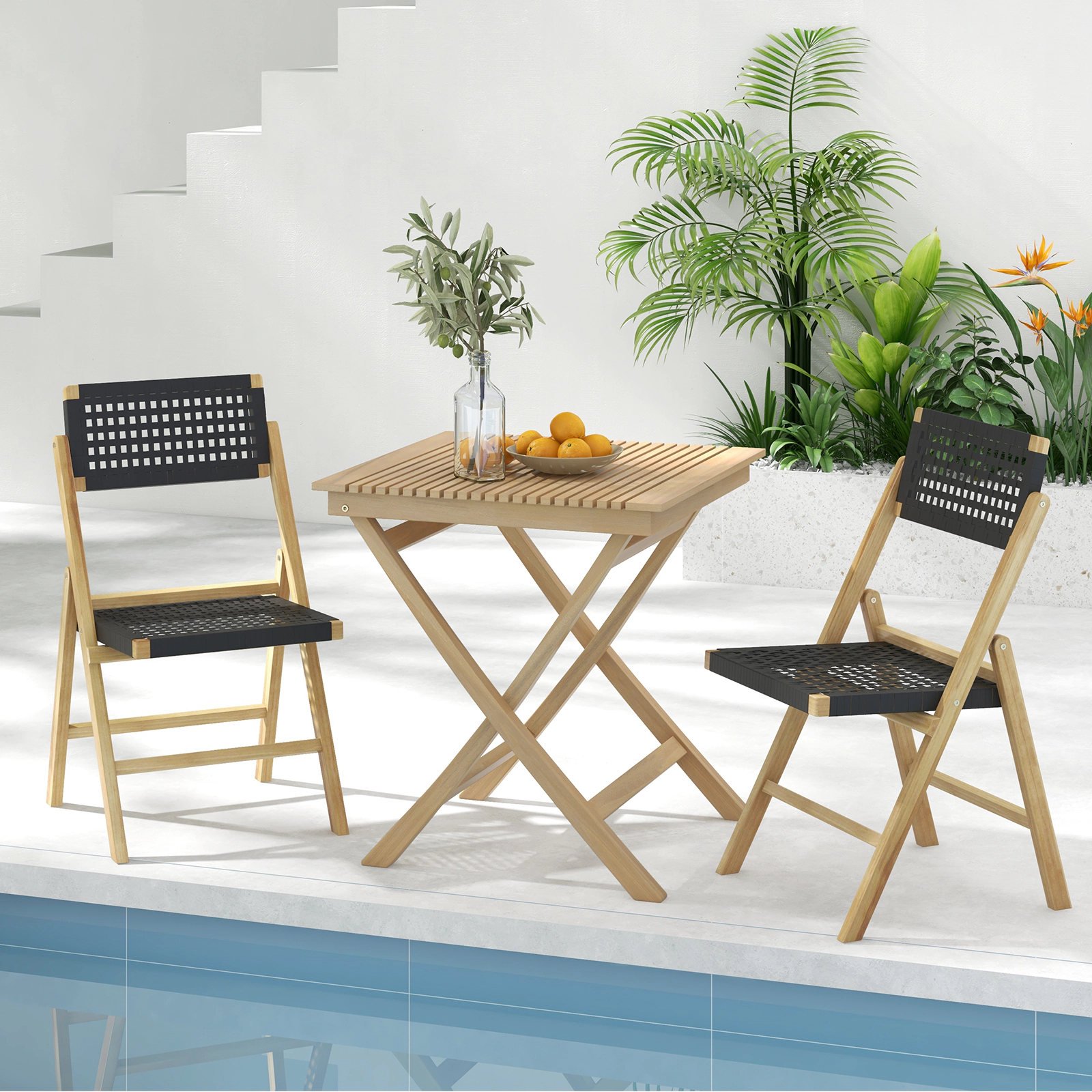 SUGIFT Set of 2 Natural Folding Teak Dining Chairs with Woven Rope Seat 23-in W 34-in H 220-lb Per Chair